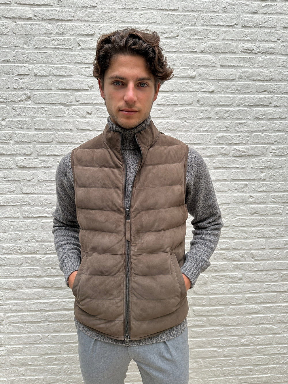 AT.P.CO - Bodywarmer Suede Lichtbruin Jassen AT.P.CO 