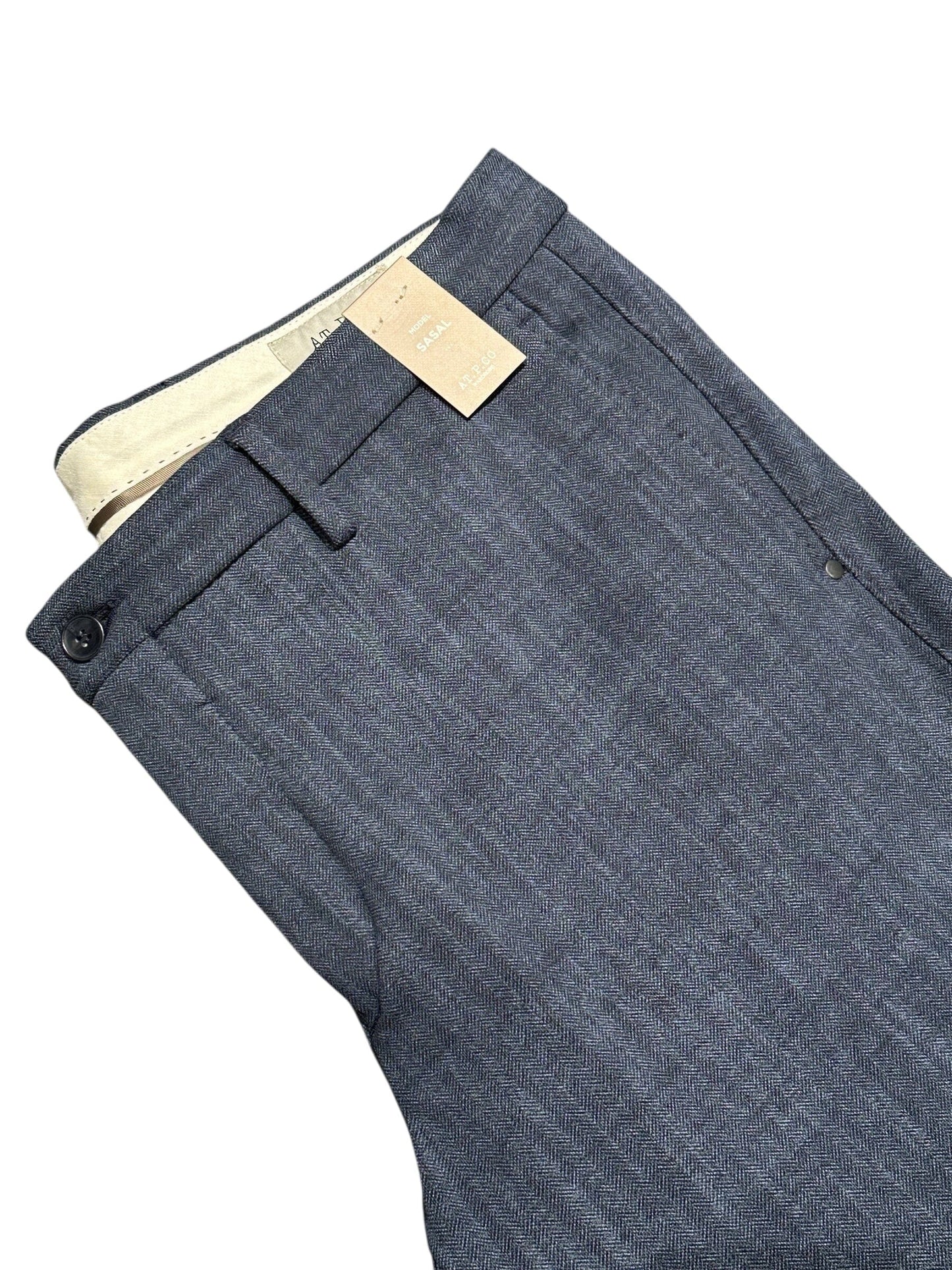 AT.P.CO - Broek Sasa Long Stretch Visgraat Blauw Broeken AT.P.CO 