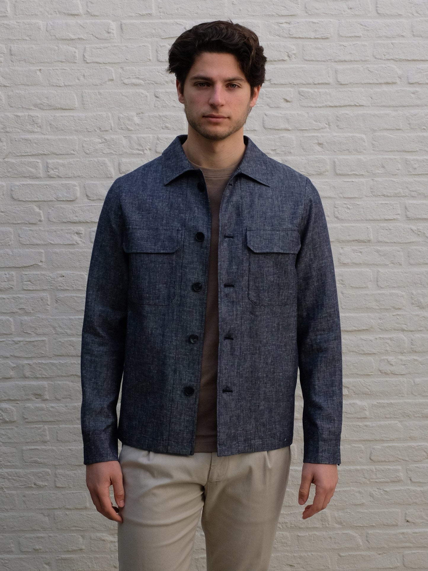 AT.P.CO - Overshirt Orlando Denim Linen Blauw Overshirts AT.P.CO 