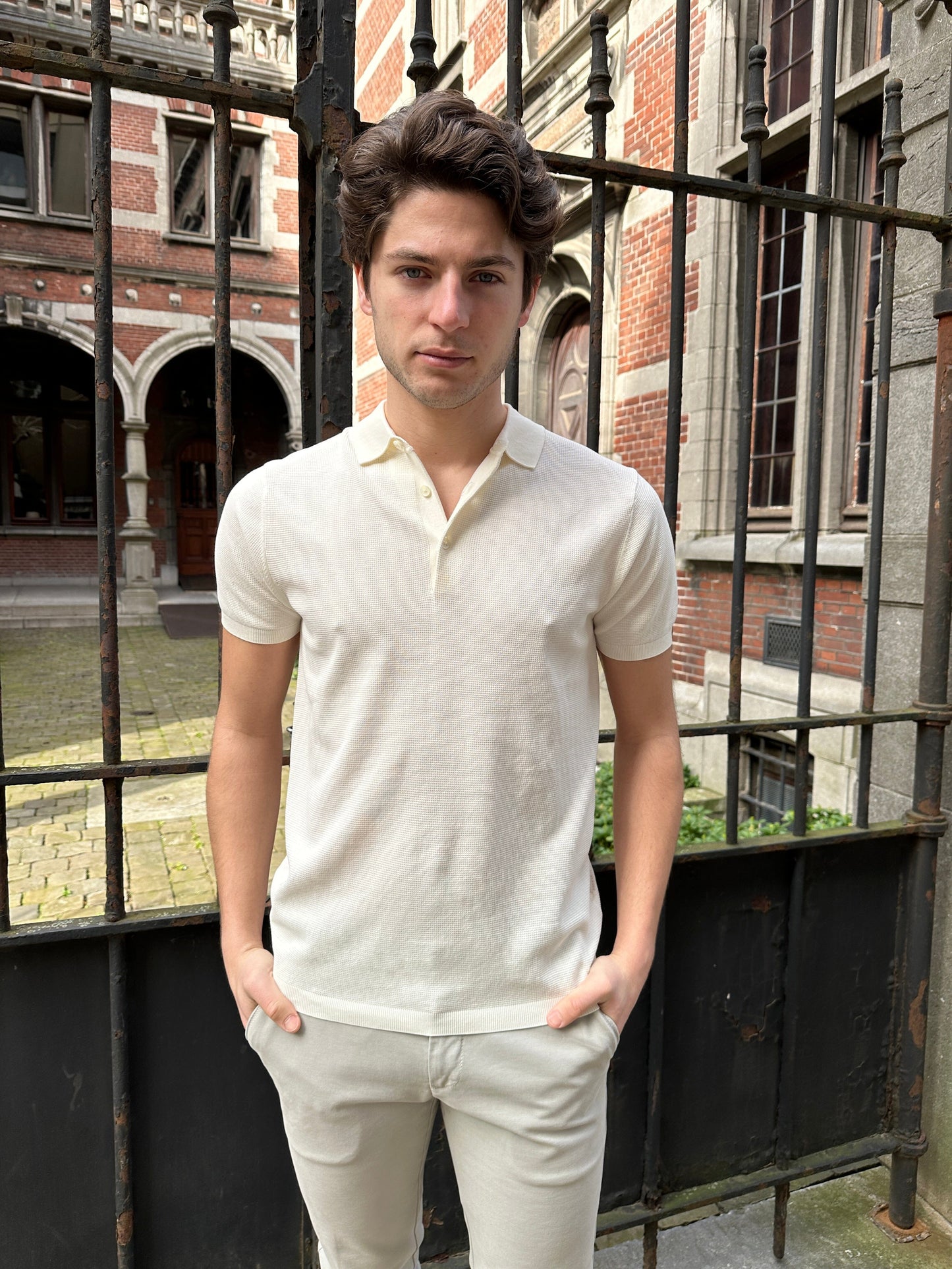 AT.P.CO - Polo Met Structuur Creme Wit Polo's AT.P.CO 