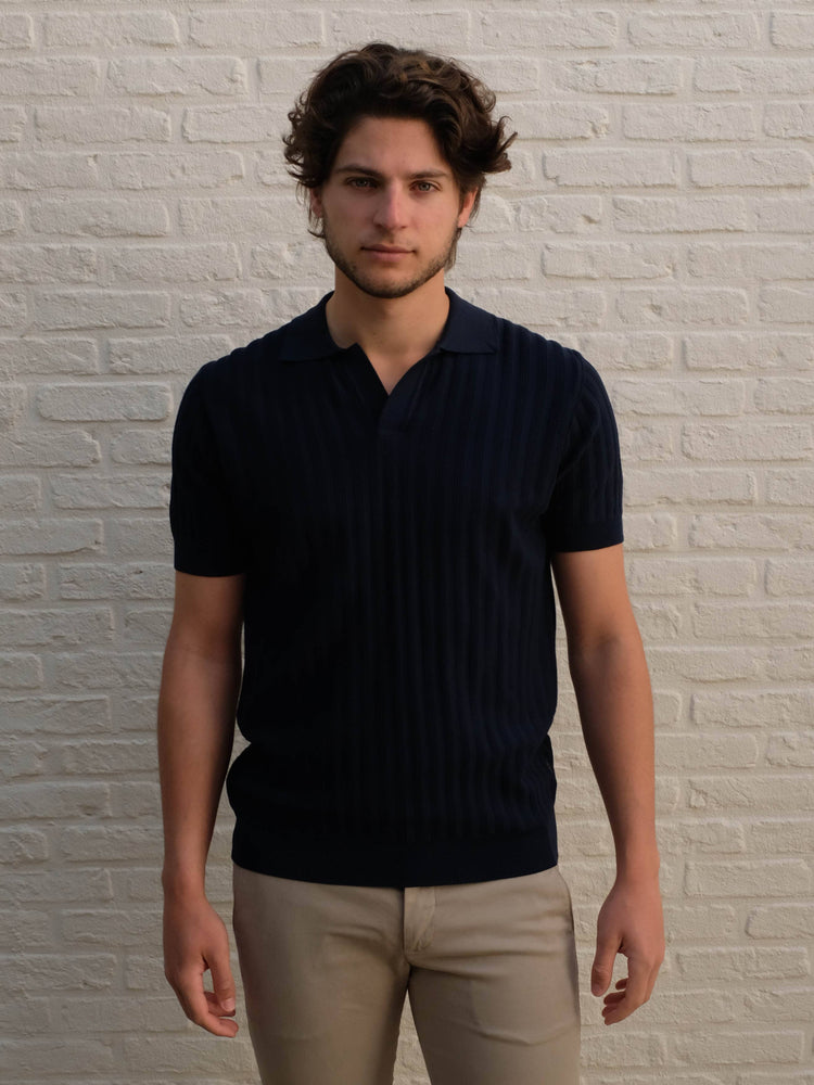 AT.P.CO - Polo Met Structuur Donkerblauw T-shirts AT.P.CO 