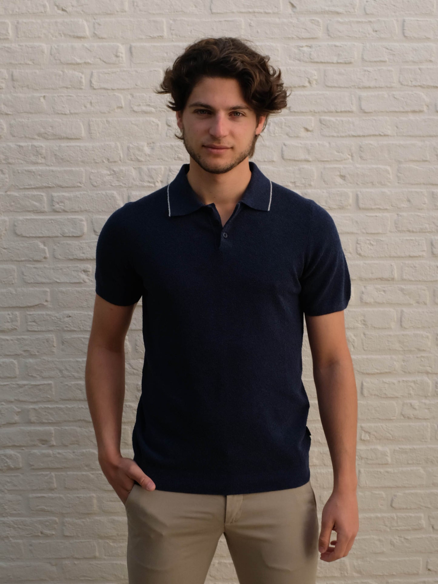 AT.P.CO - Polo Mosso Bouclé Blauw Polo's AT.P.CO 