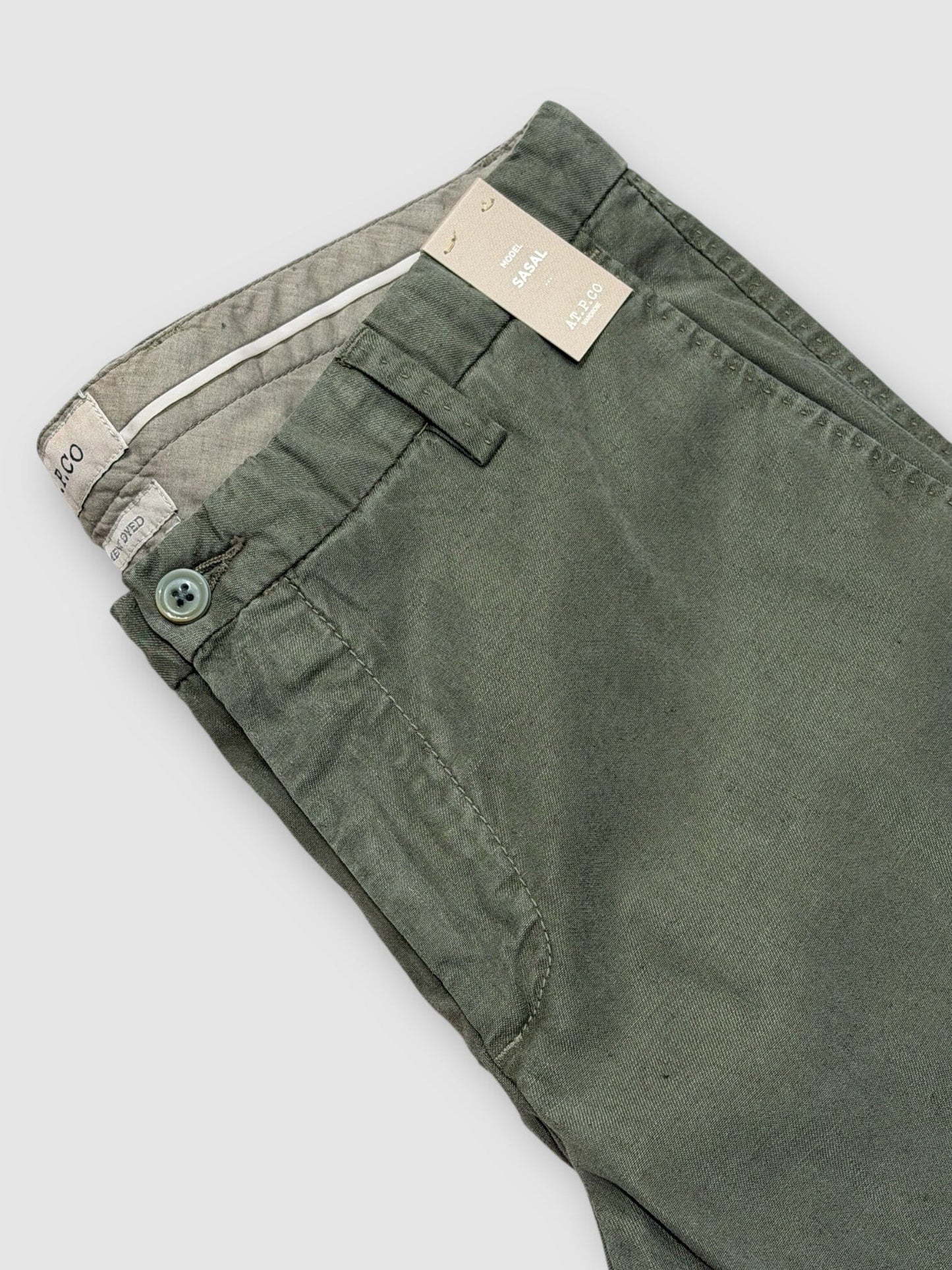 AT.P.CO - Sasa Long Linnen Tencel Groen Broeken AT.P.CO 