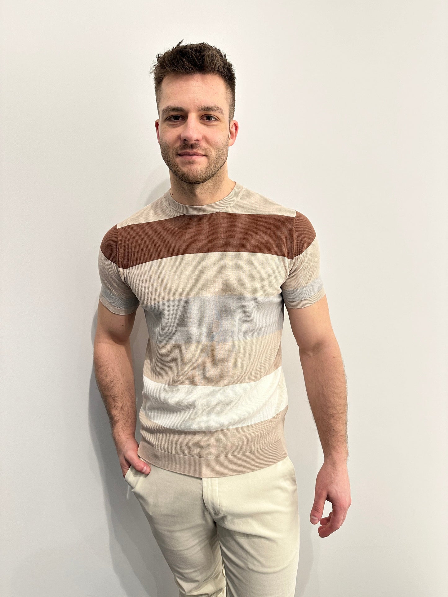 AT.P.CO - T-Shirt Met Structuur Multi Beige T-shirts AT.P.CO 
