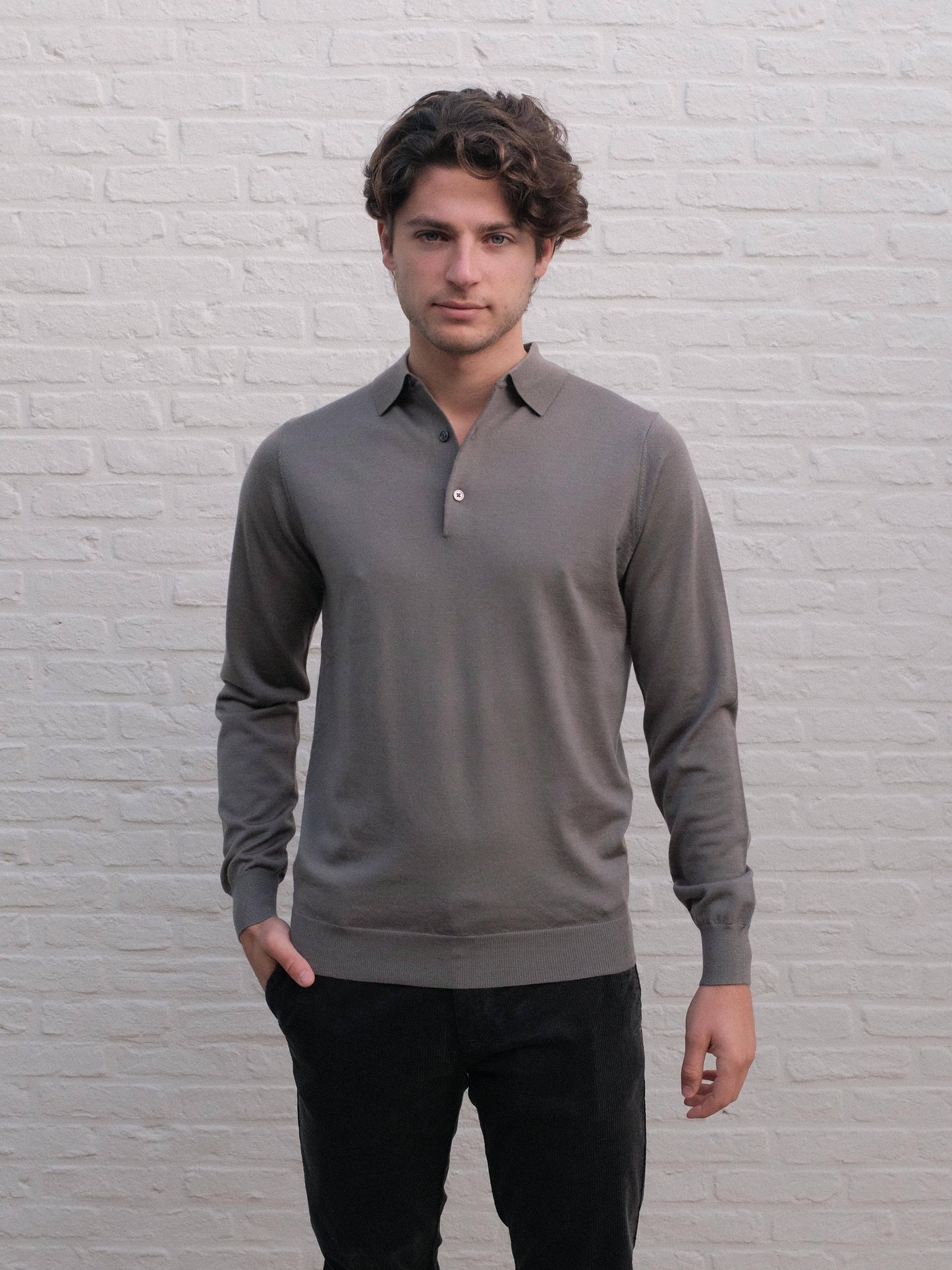 AT.P.CO - Trui Polo Merino Taupe Truien AT.P.CO 