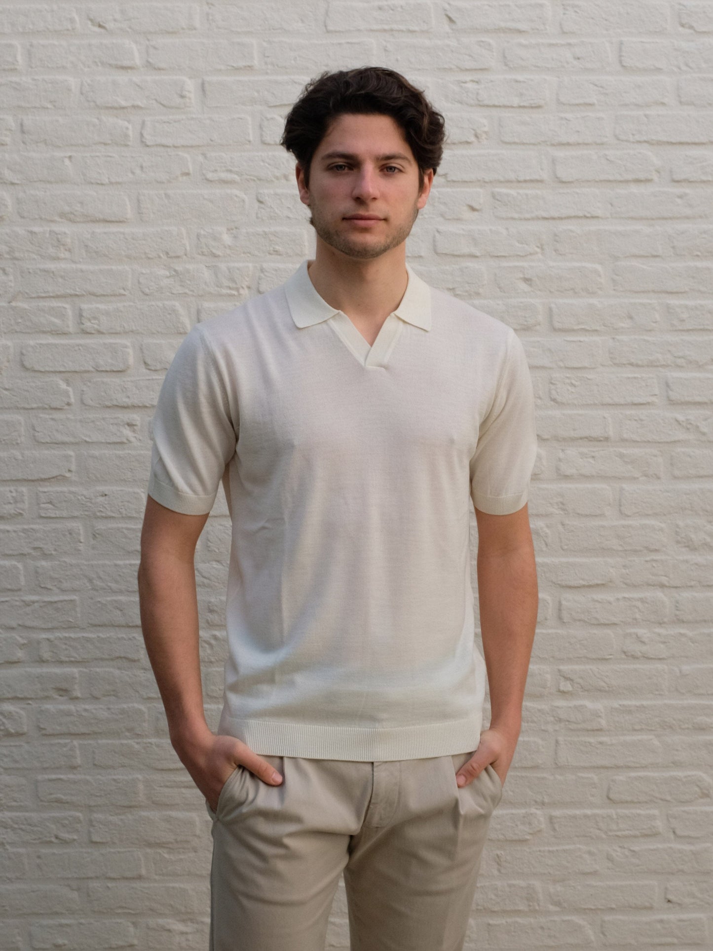 DUQUEZZI - Merino Buttonless Polo Off-White Polo's Duquezzi 