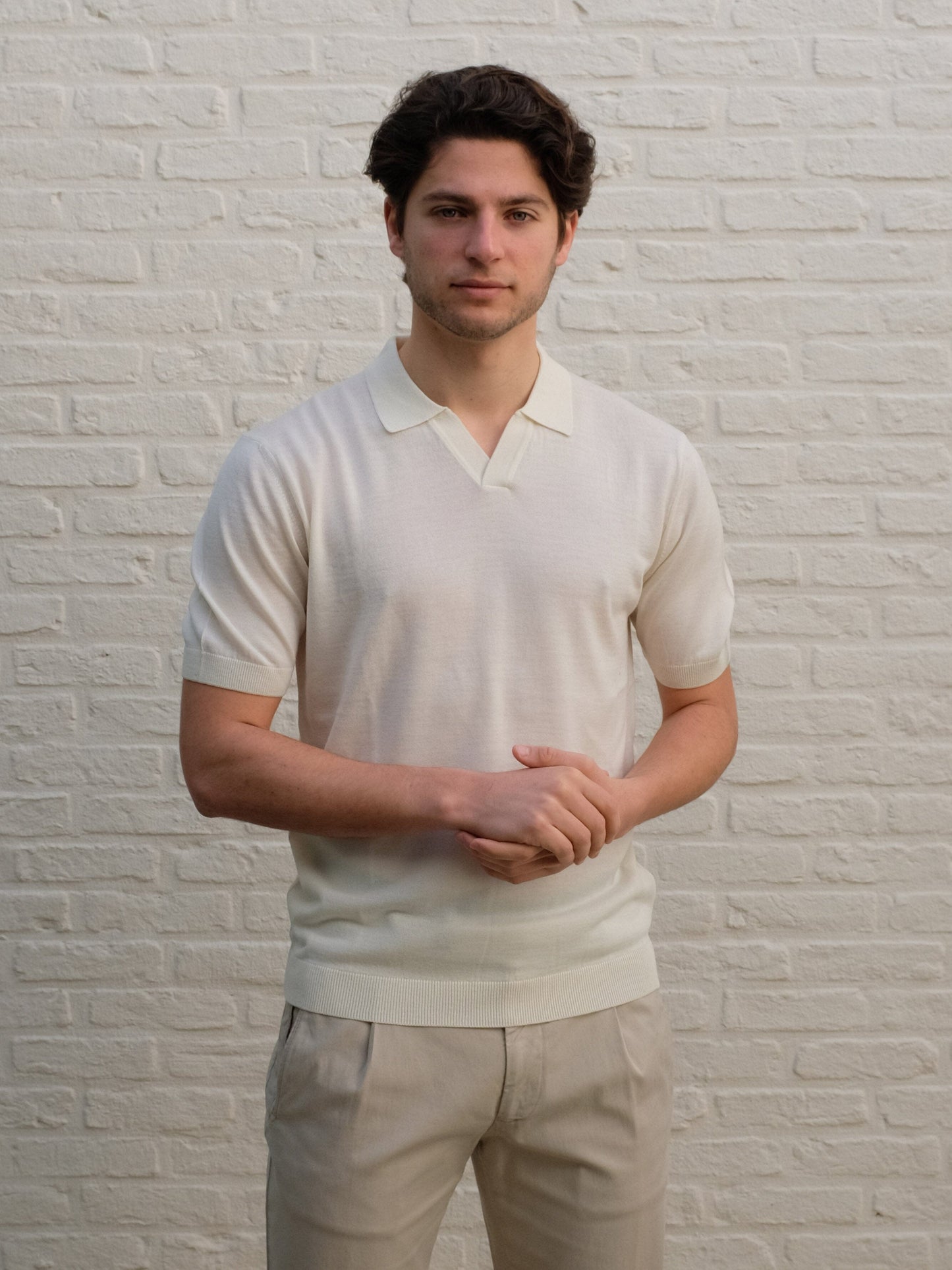 DUQUEZZI - Merino Buttonless Polo Off-White Polo's Duquezzi 
