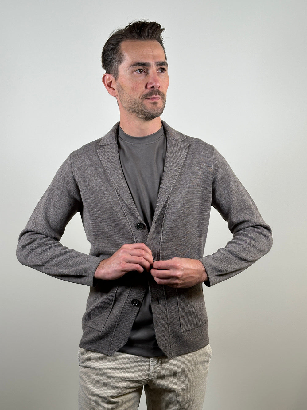 FERRANTE - Blazer Cardigan Taupe Truien Ferrante 