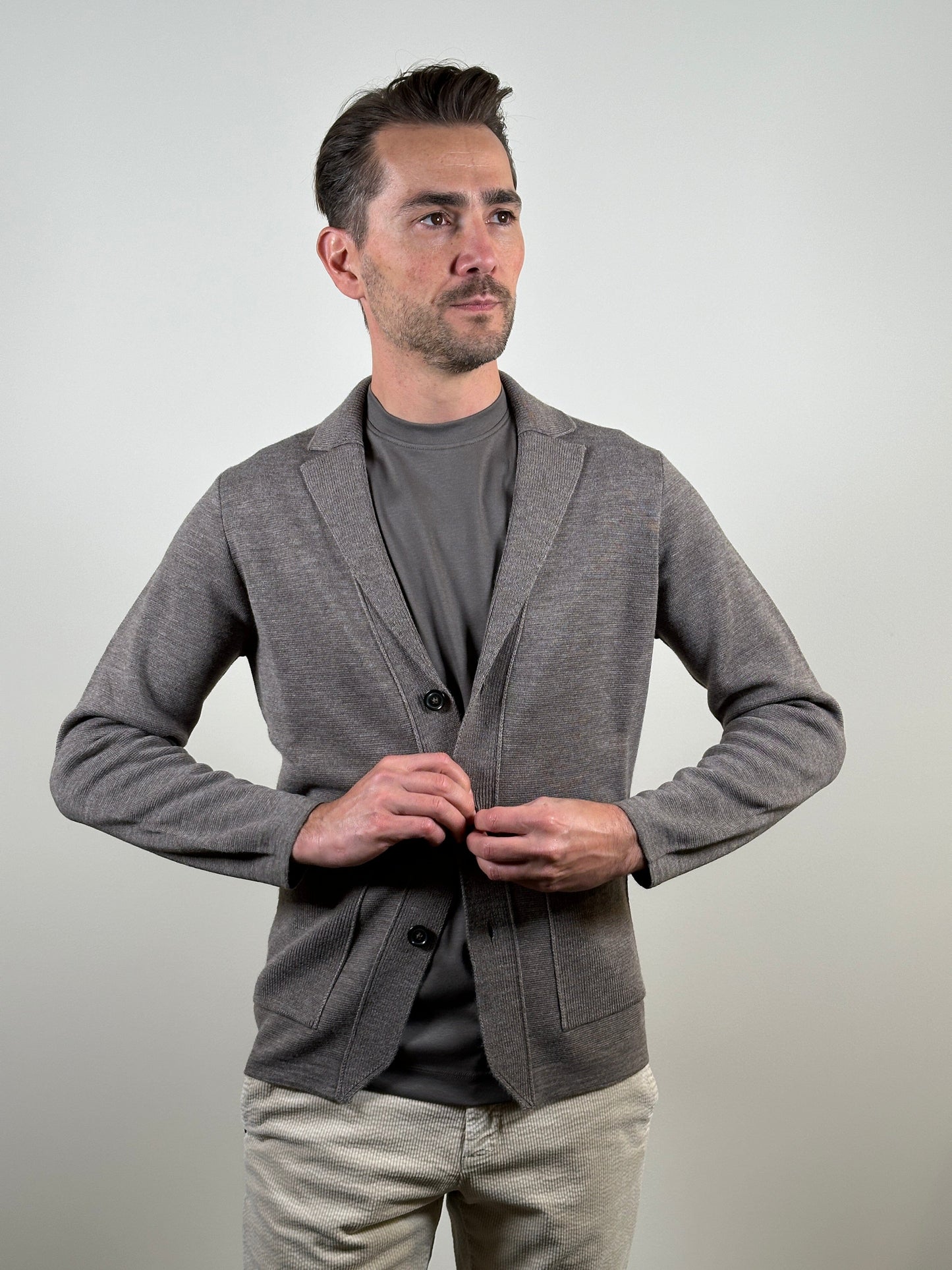 FERRANTE - Blazer Cardigan Taupe Truien Ferrante 