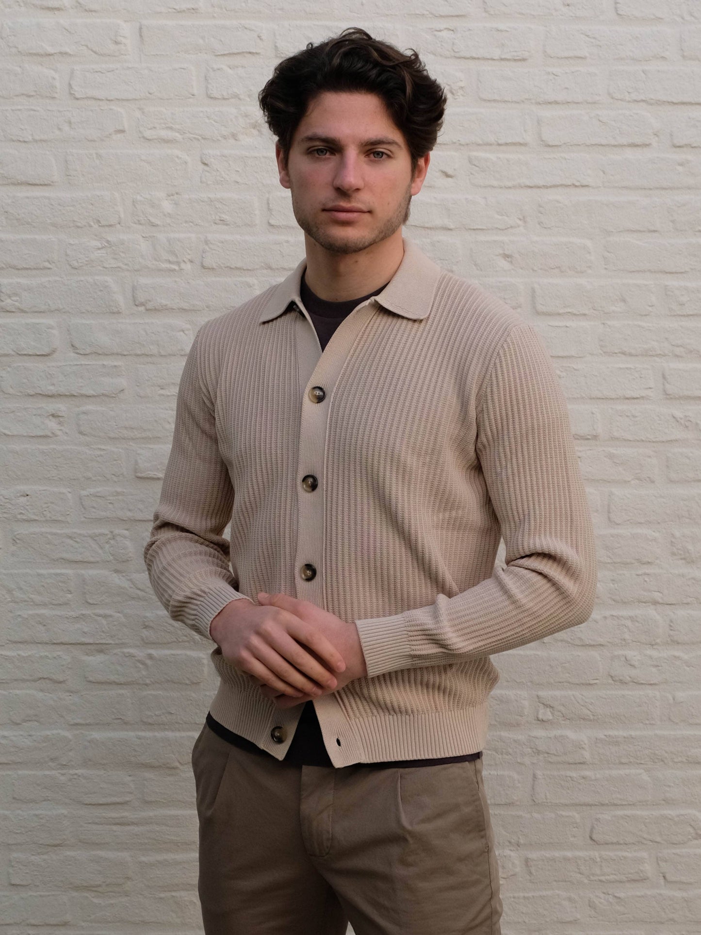 
                  
                    FERRANTE - Cardigan Met polo Kraag Beige Truien Ferrante 
                  
                