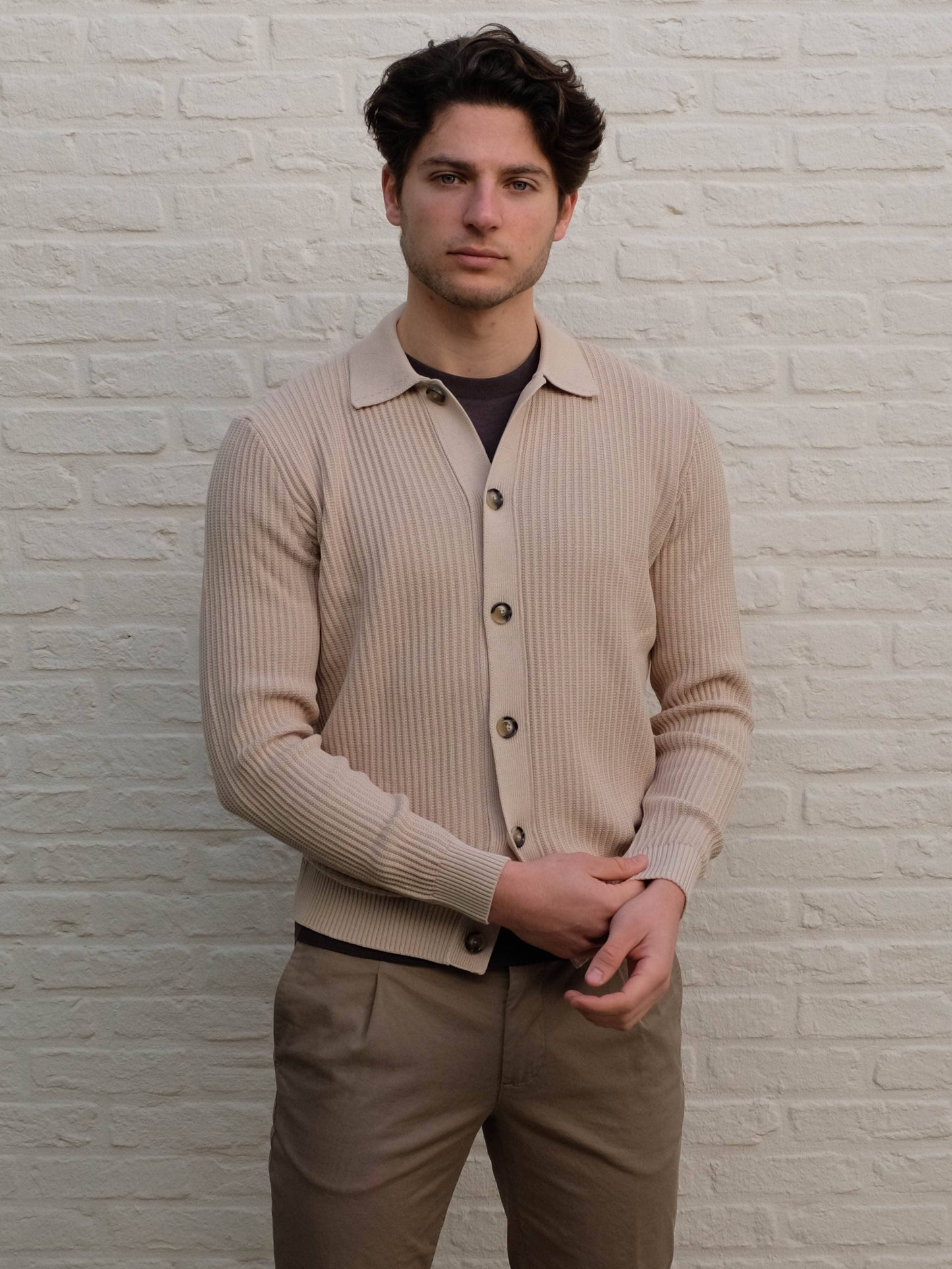 
                  
                    FERRANTE - Cardigan Met polo Kraag Beige Truien Ferrante 
                  
                