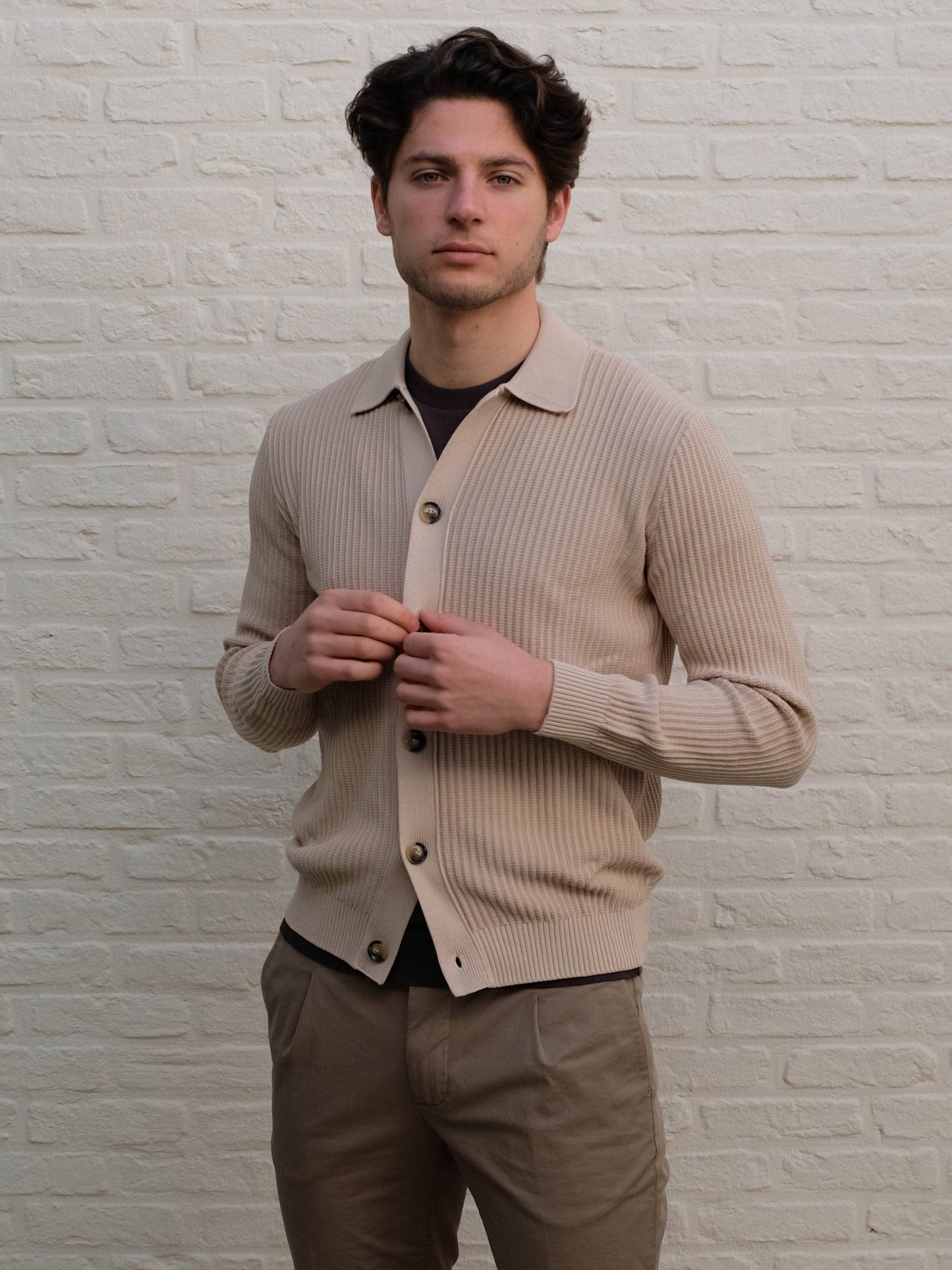 
                  
                    FERRANTE - Cardigan Met polo Kraag Beige Truien Ferrante 
                  
                
