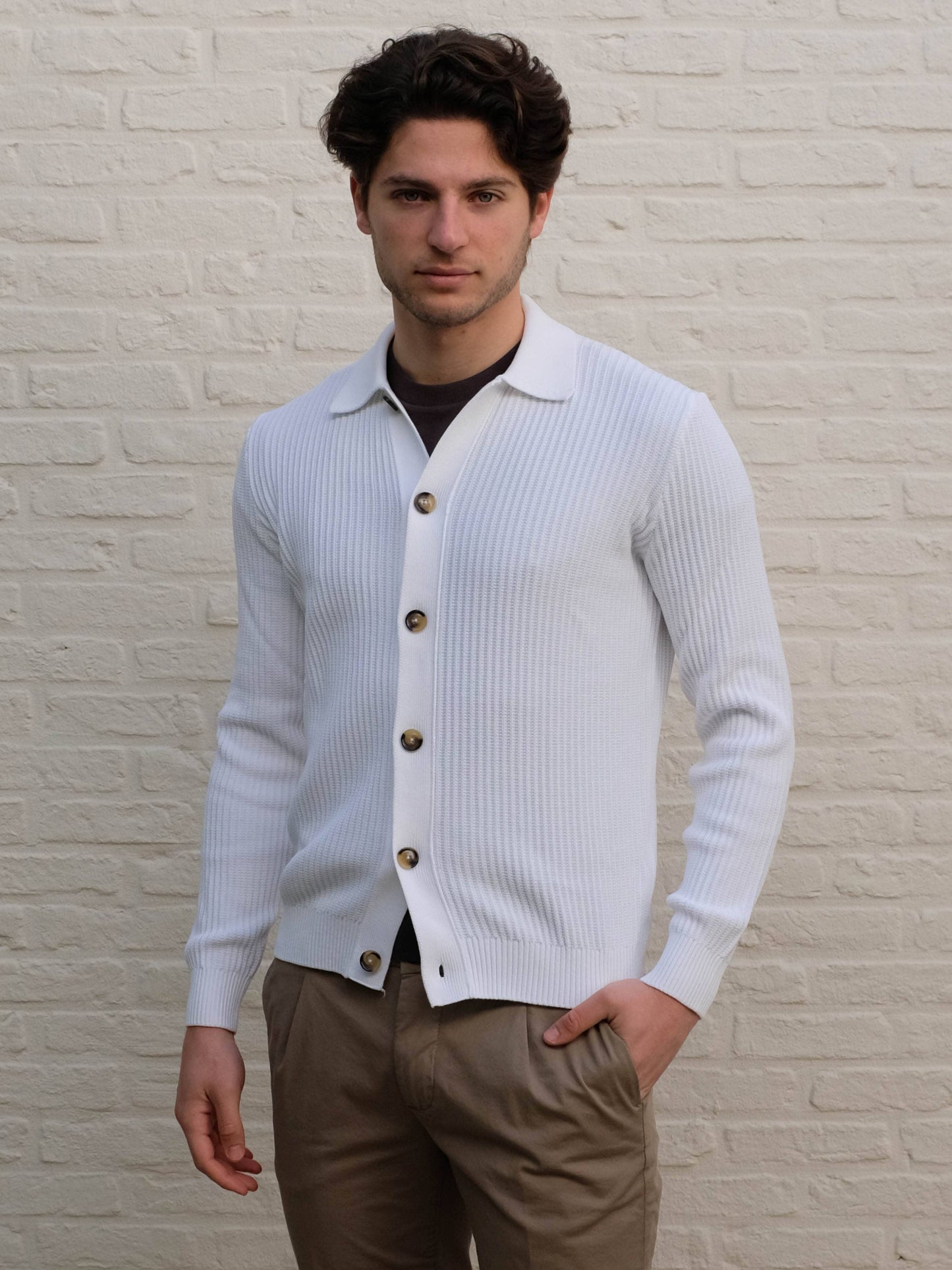 FERRANTE - Cardigan Met polo Kraag Wit Truien Ferrante 
