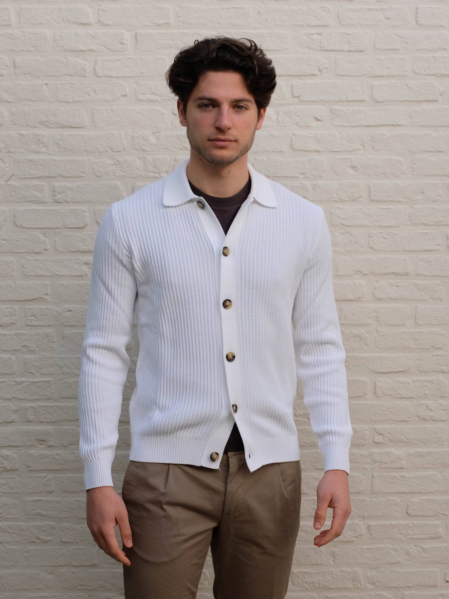 FERRANTE - Cardigan Met polo Kraag Wit Truien Ferrante 