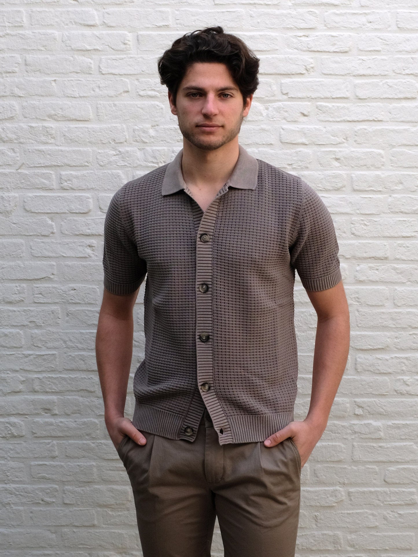 
                  
                    FERRANTE - Doorknoopte polo Structuur Taupe Polo's Ferrante 
                  
                
