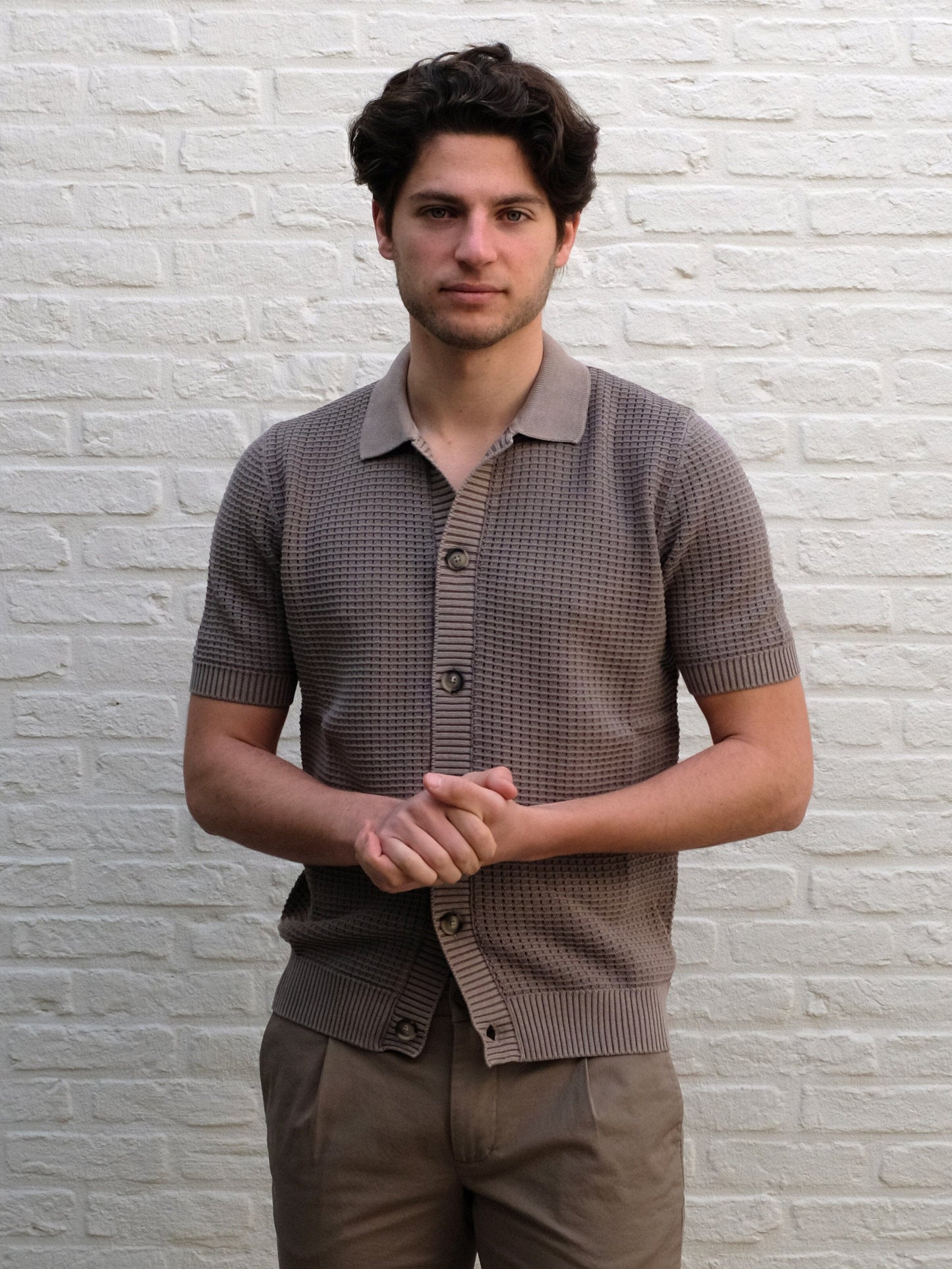 FERRANTE - Doorknoopte polo Structuur Taupe Polo's Ferrante 