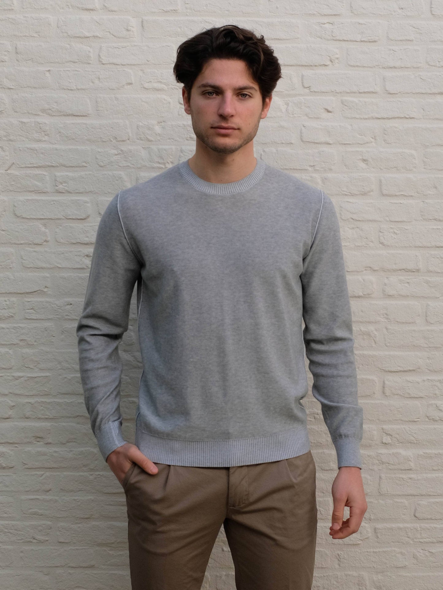 FERRANTE - Lichtgrijze Katoenen Crewneck Truien Ferrante 