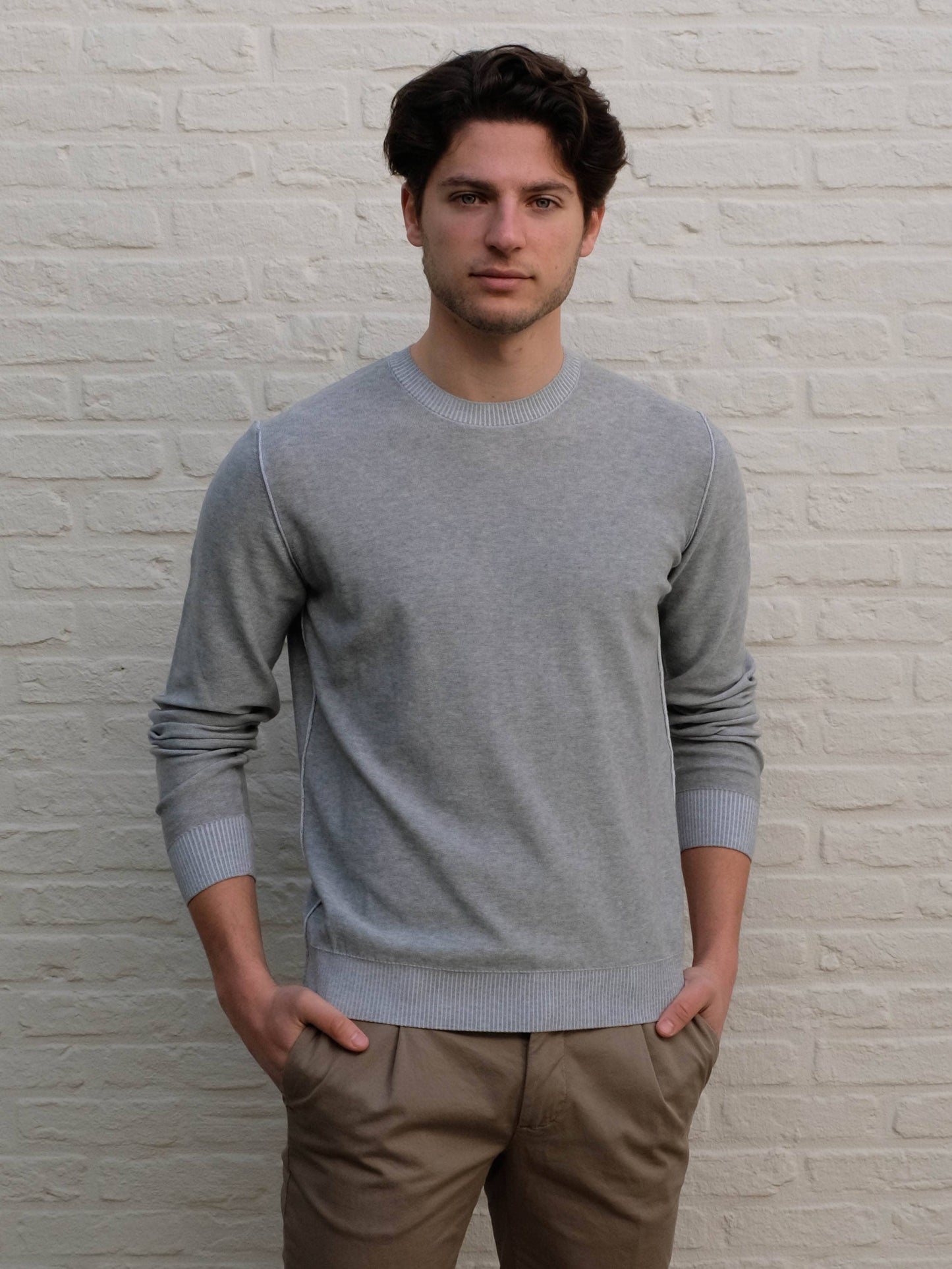 FERRANTE - Lichtgrijze Katoenen Crewneck Truien Ferrante 