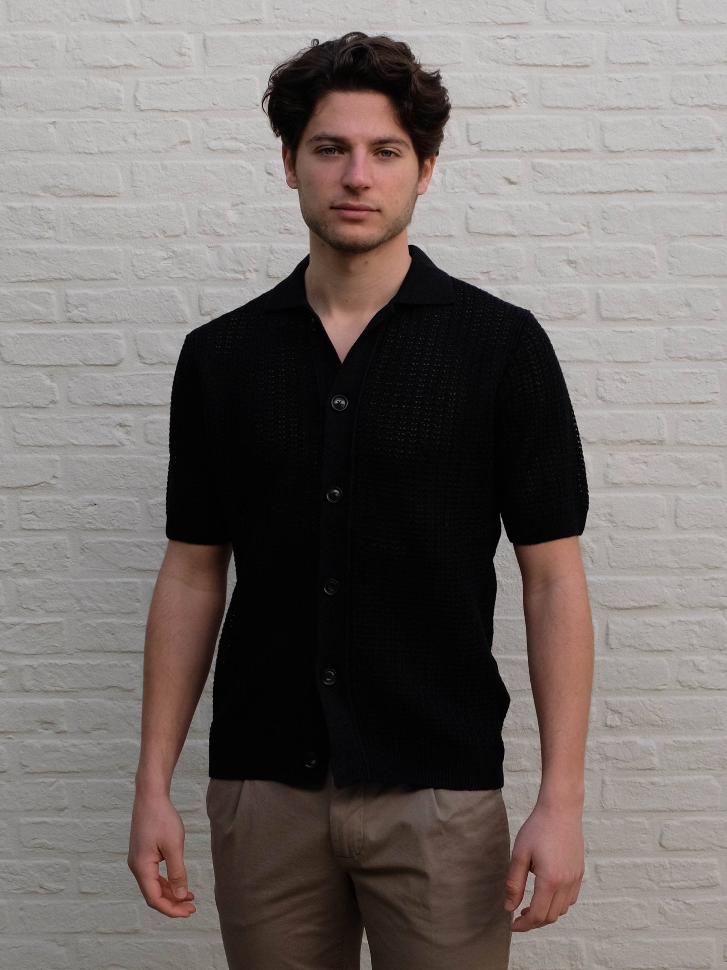 FERRANTE - Luxe Doorknoopte Polo Zwart Polo's Ferrante 