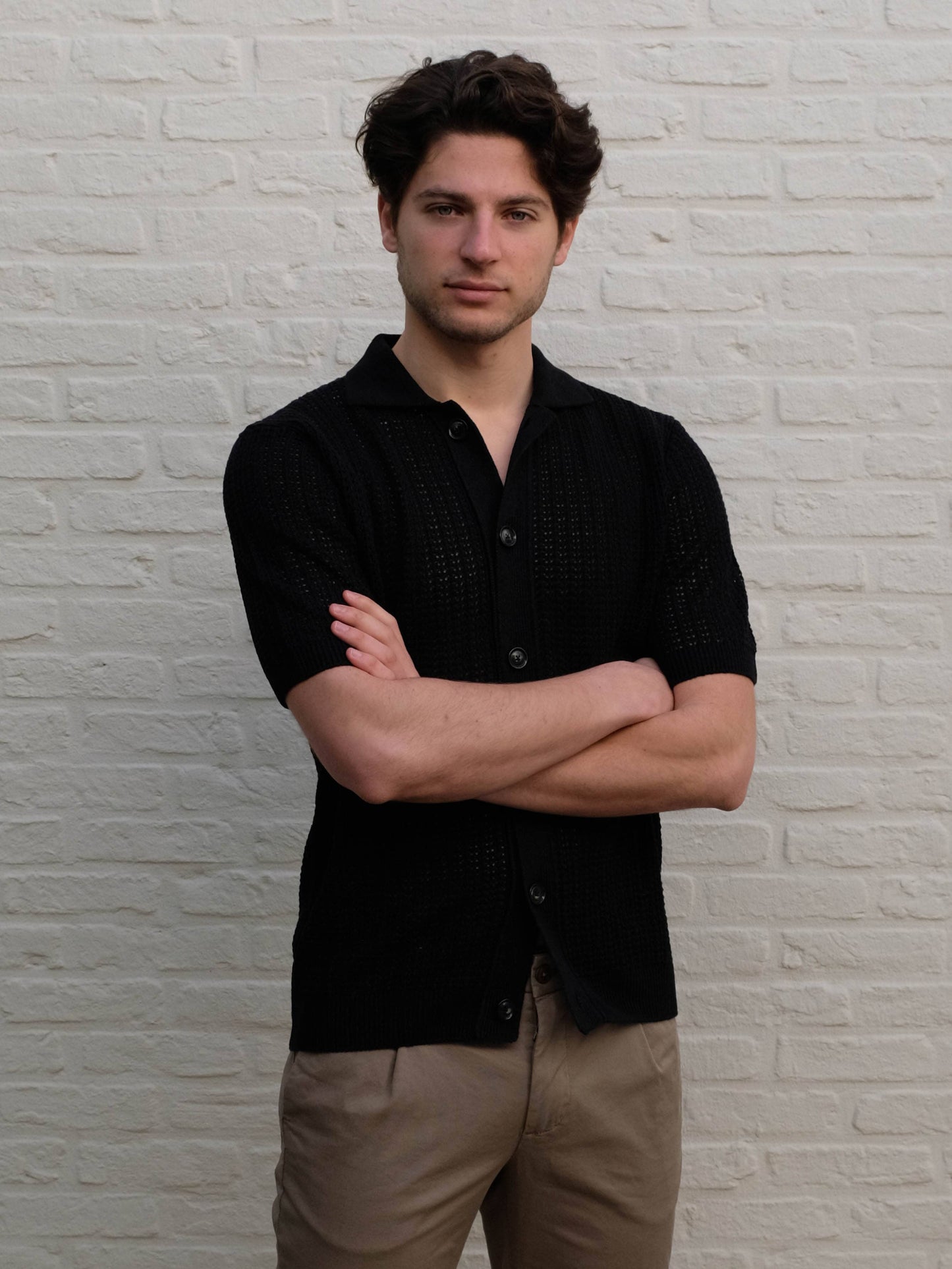 FERRANTE - Luxe Doorknoopte Polo Zwart Polo's Ferrante 
