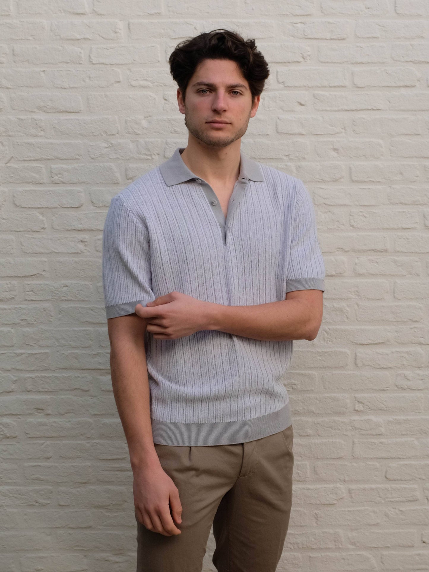 FERRANTE - Luxe Polo Met Contrast Lichtgrijs Polo's Ferrante 