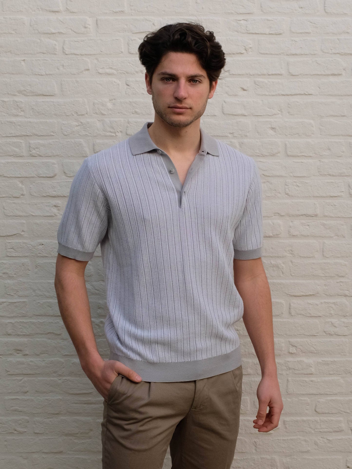 FERRANTE - Luxe Polo Met Contrast Lichtgrijs Polo's Ferrante 