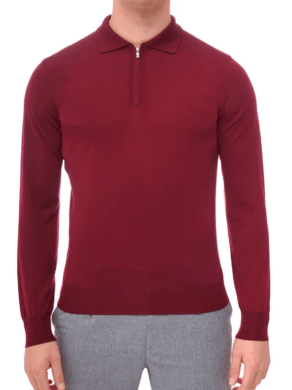 FERRANTE - Merino Longsleeve Zip Polo Truien Ferrante 