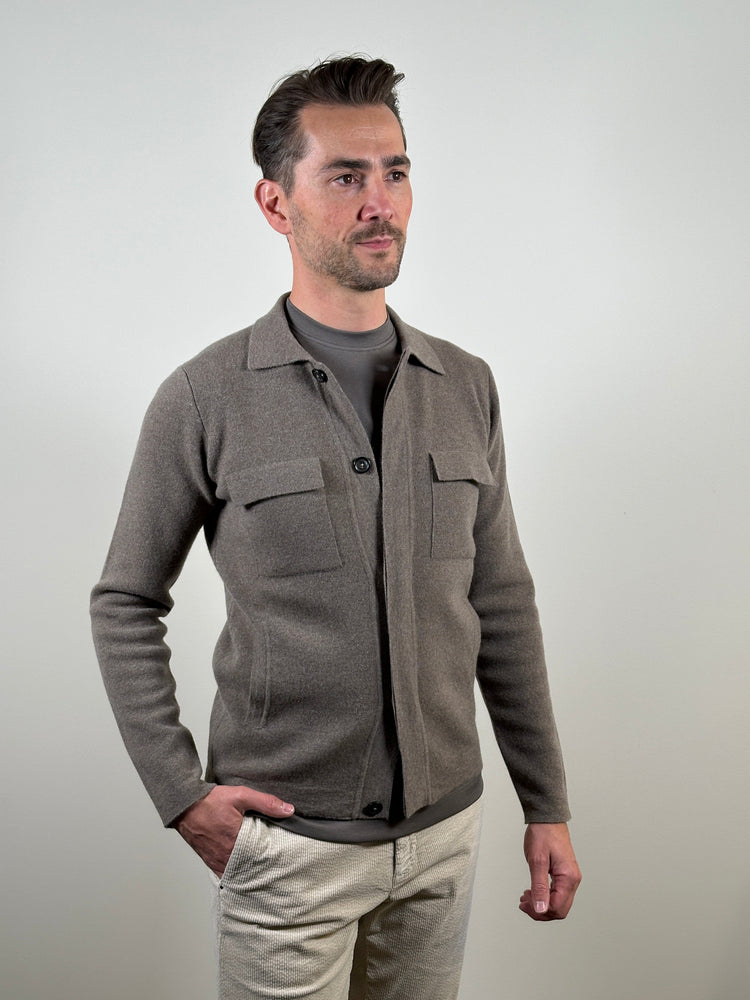 FERRANTE - Merino Overhemd Cardigan Taupe Truien Ferrante 