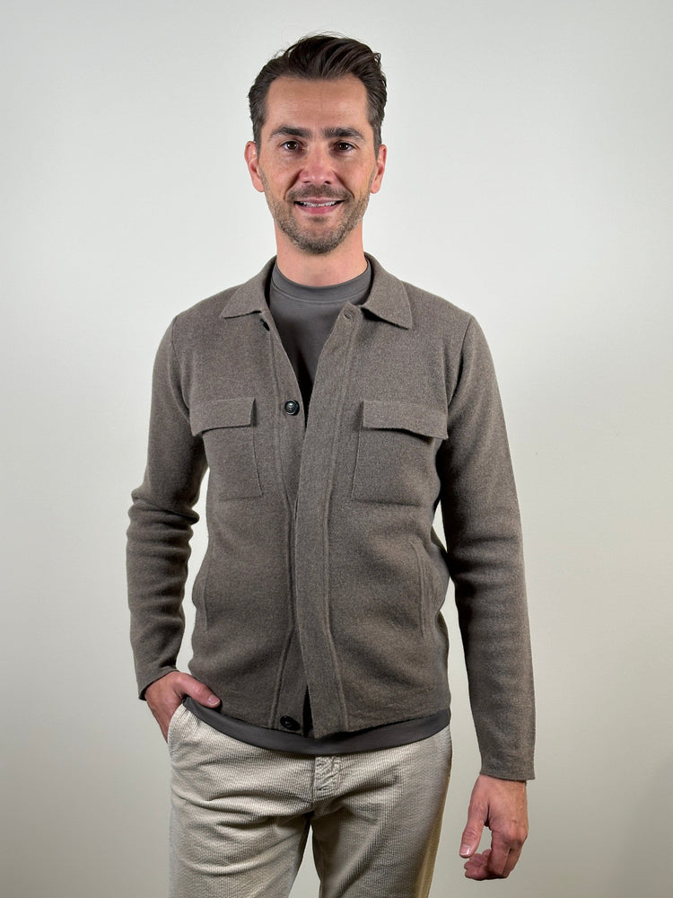 FERRANTE - Merino Overhemd Cardigan Taupe Truien Ferrante 