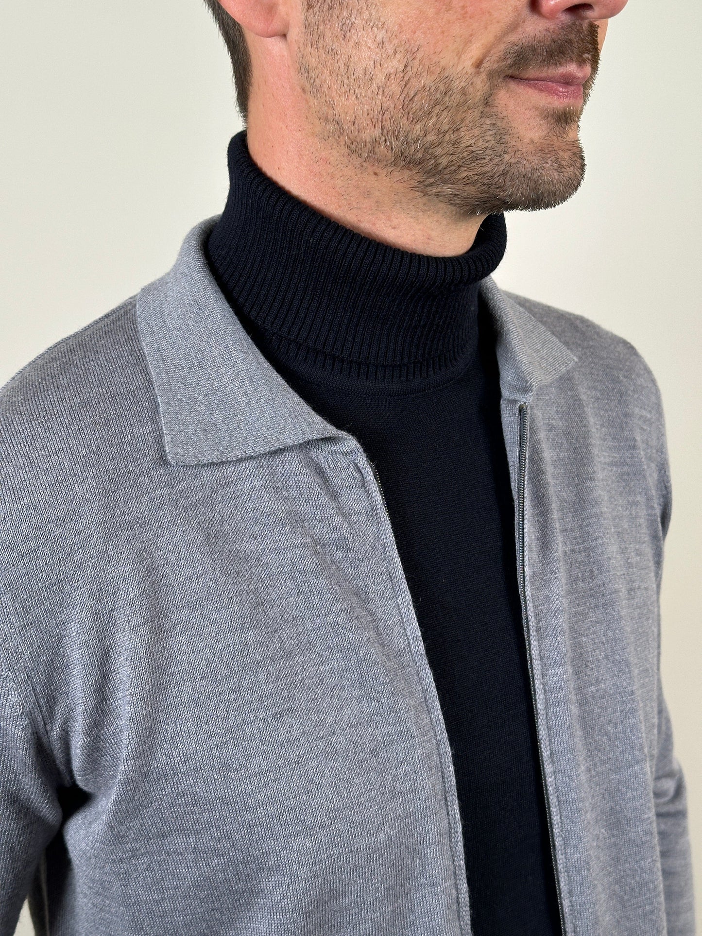 FERRANTE - New Wool Polo Zip Cardigan Grey Truien Ferrante 