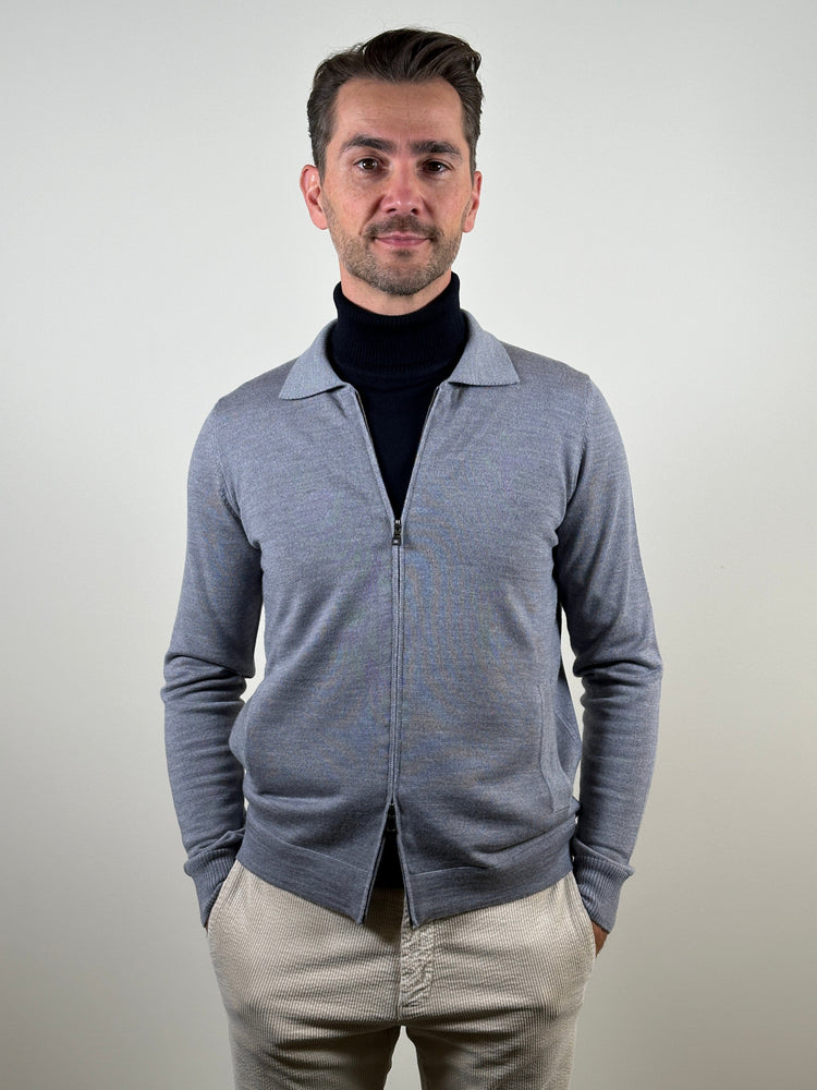 FERRANTE - New Wool Polo Zip Cardigan Grey Truien Ferrante 