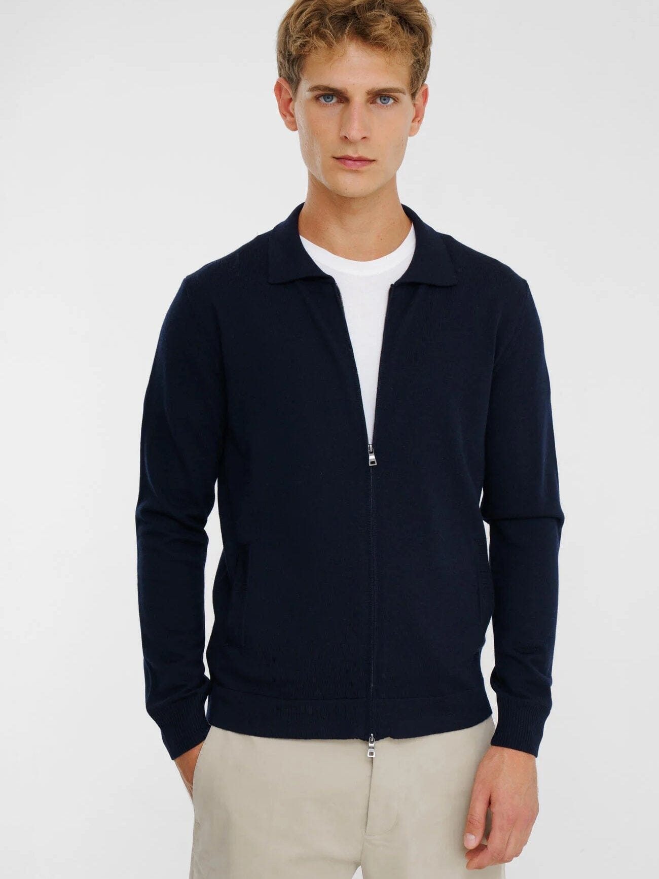 FERRANTE - Polo Vest Met Rits Donkerblauw Truien Ferrante 