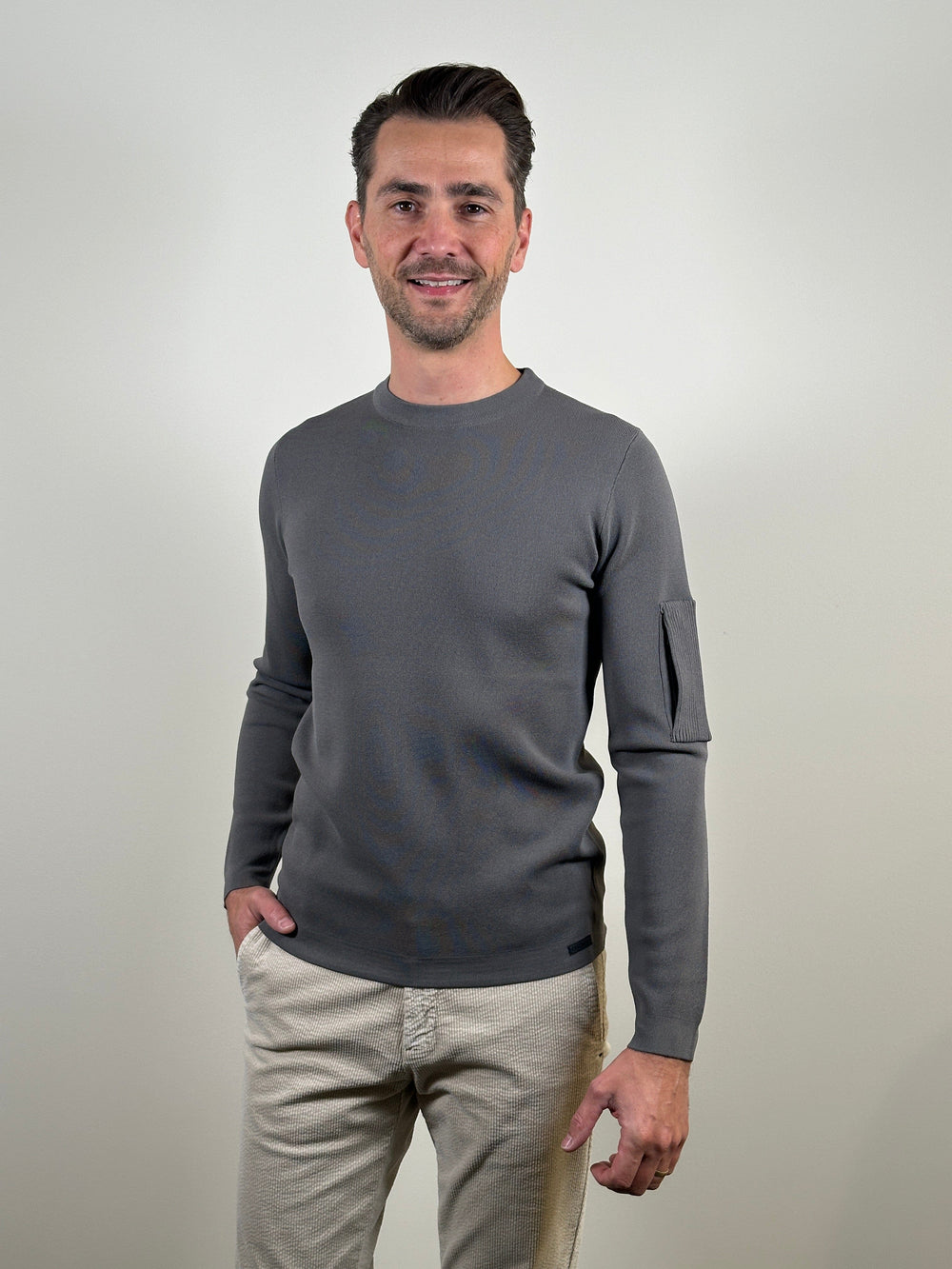 GENTI - Cool Dry Sweater Grijs Truien Genti 