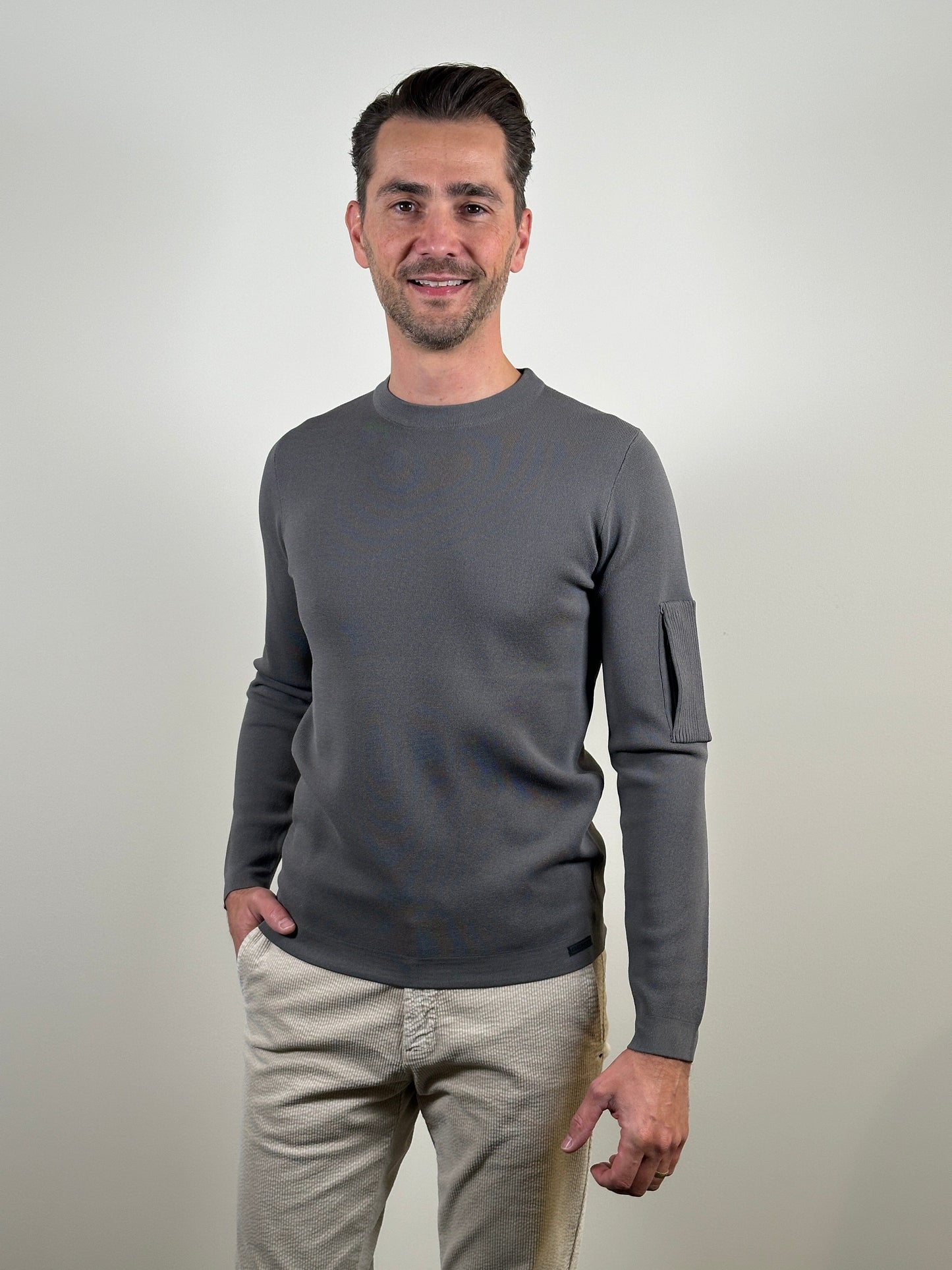 GENTI - Cool Dry Sweater Grijs Truien Genti 