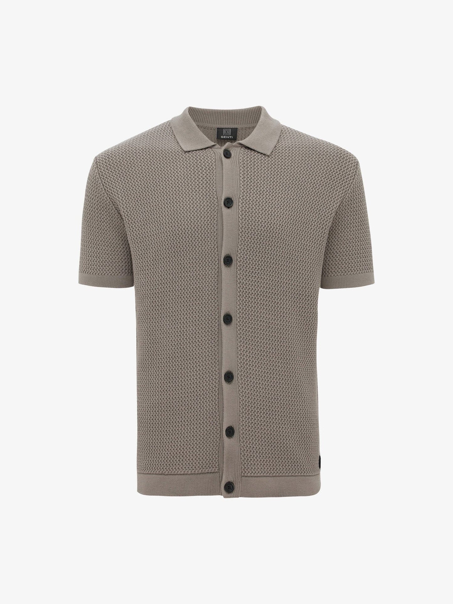 GENTI - Heavy Knit Polo Shirt Taupe Polo's Genti 