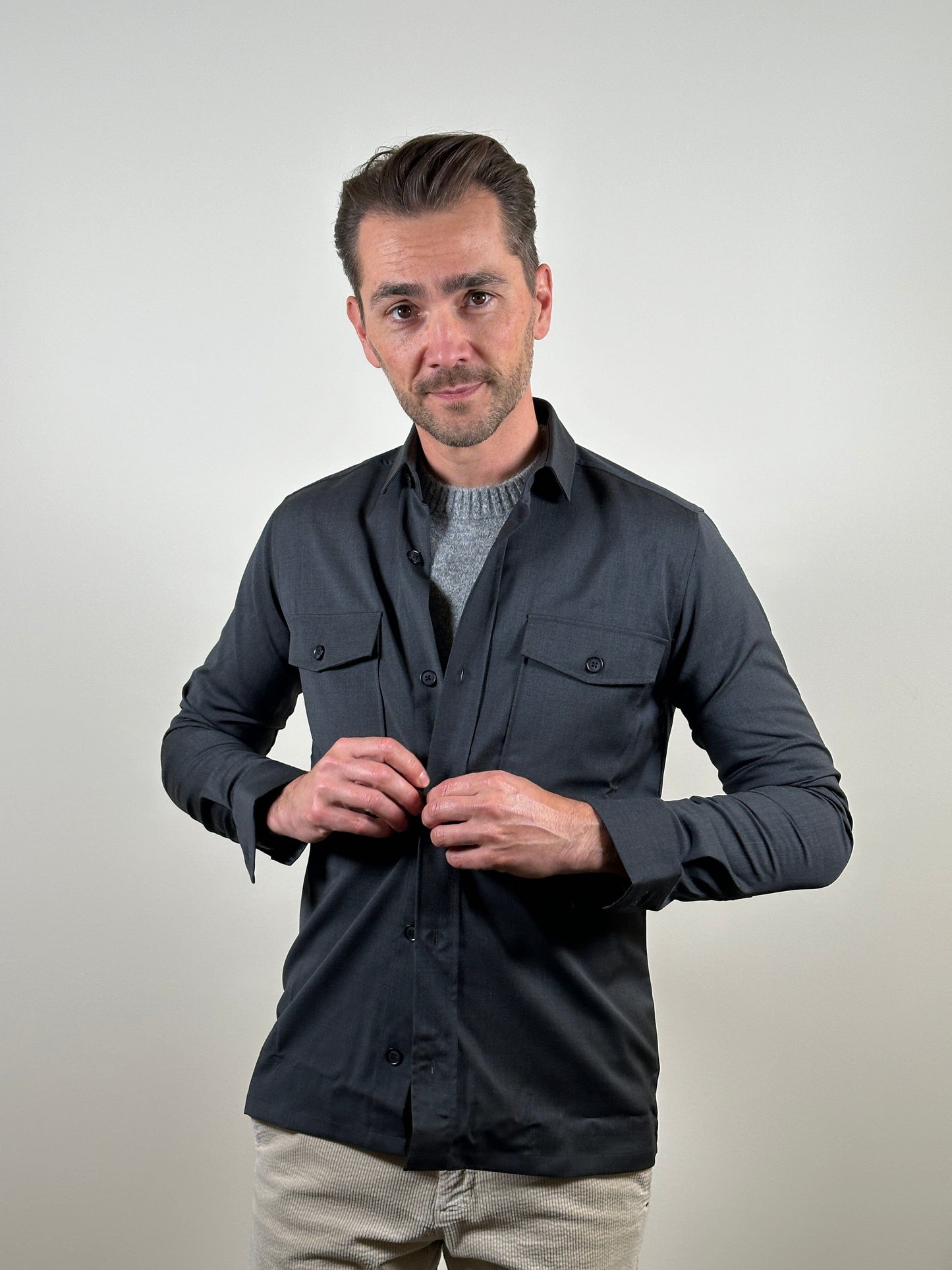 GENTI - Marzotto Wool Luxe Overshirt Antraciet Hemden Genti 