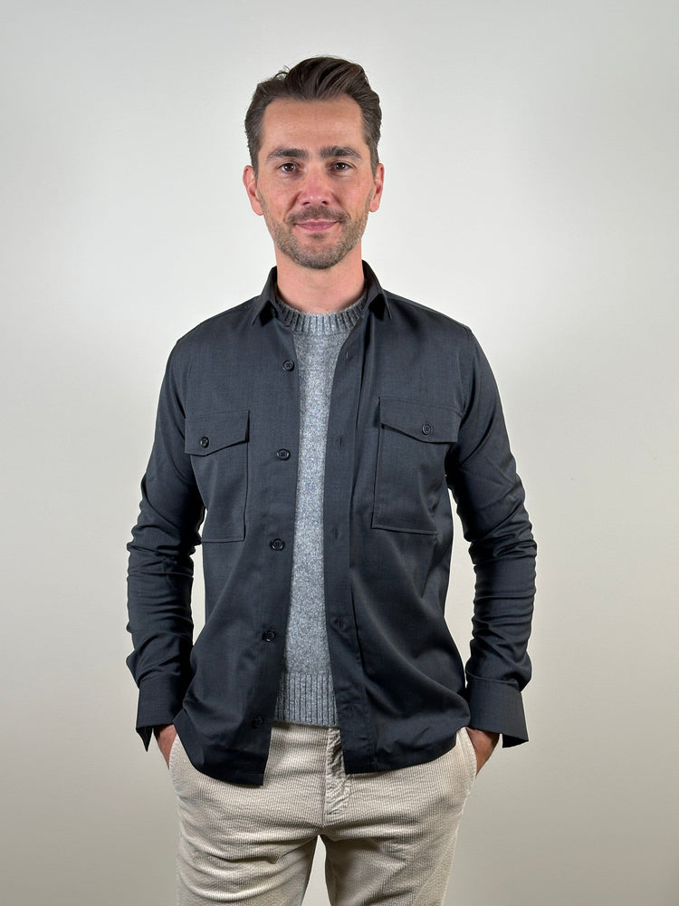 GENTI - Marzotto Wool Luxe Overshirt Antraciet Hemden Genti 