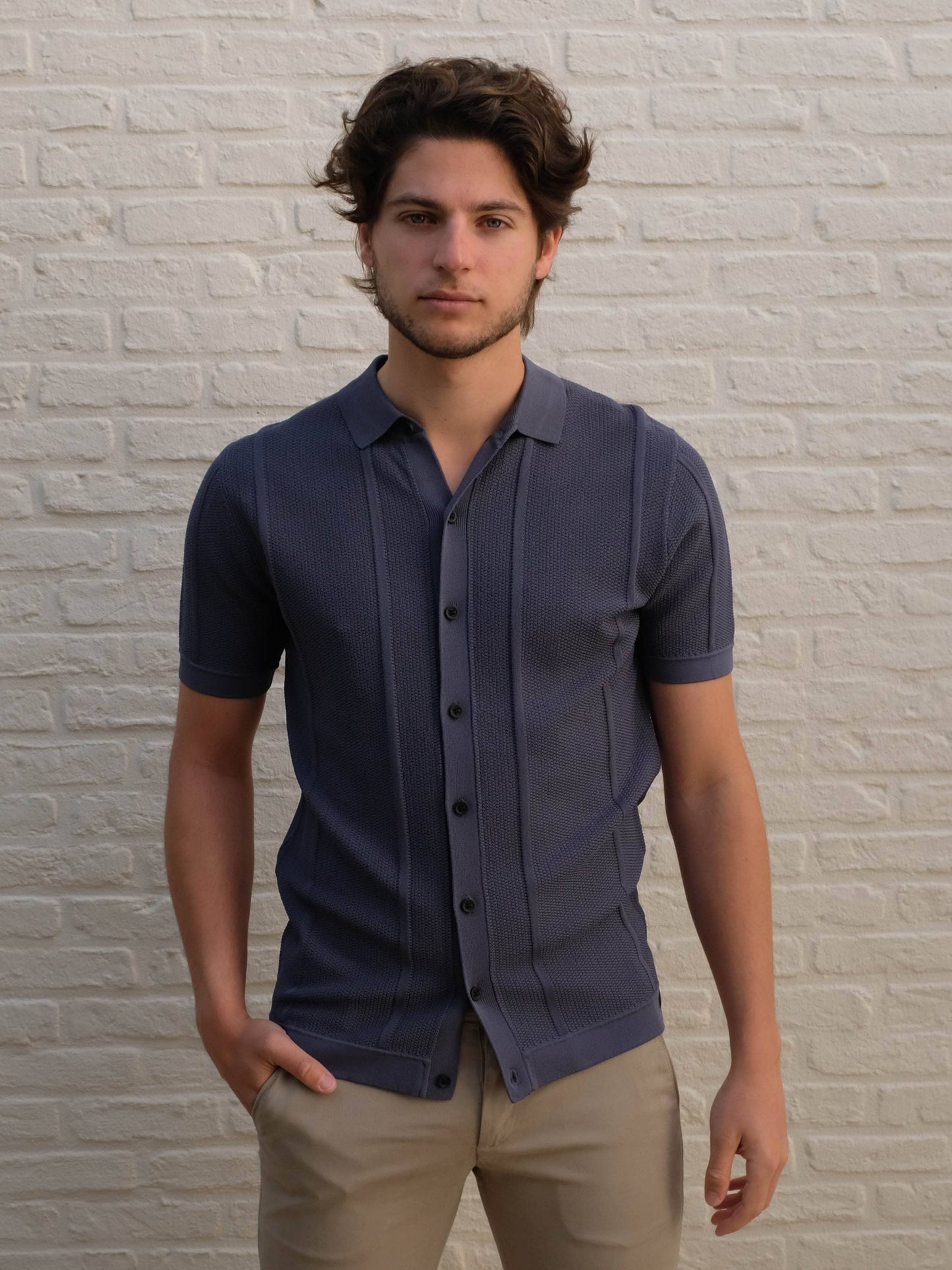GENTI - Polo Cardigan Cool Dry Blauw Truien Genti 