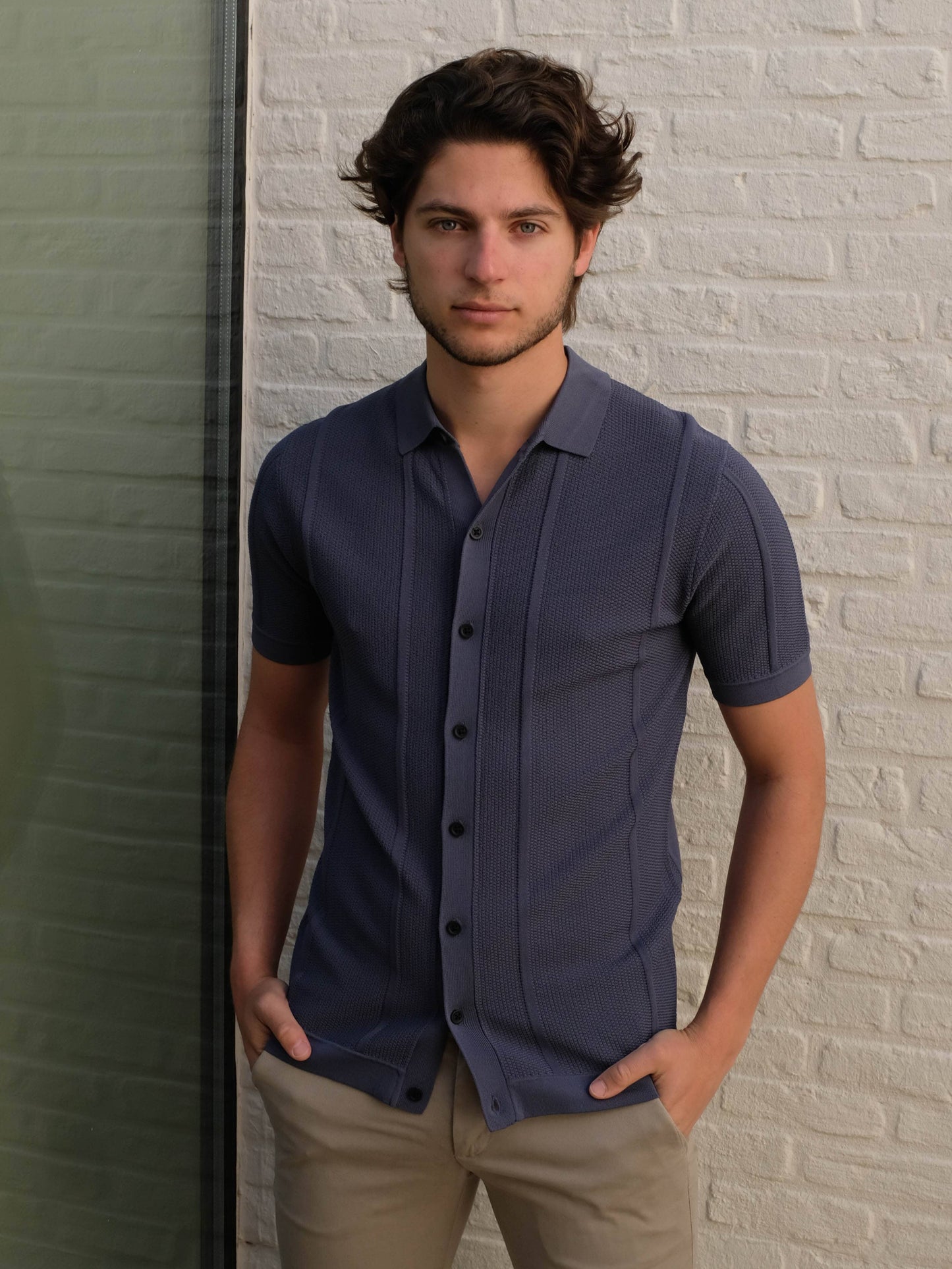GENTI - Polo Cardigan Cool Dry Blauw Truien Genti 