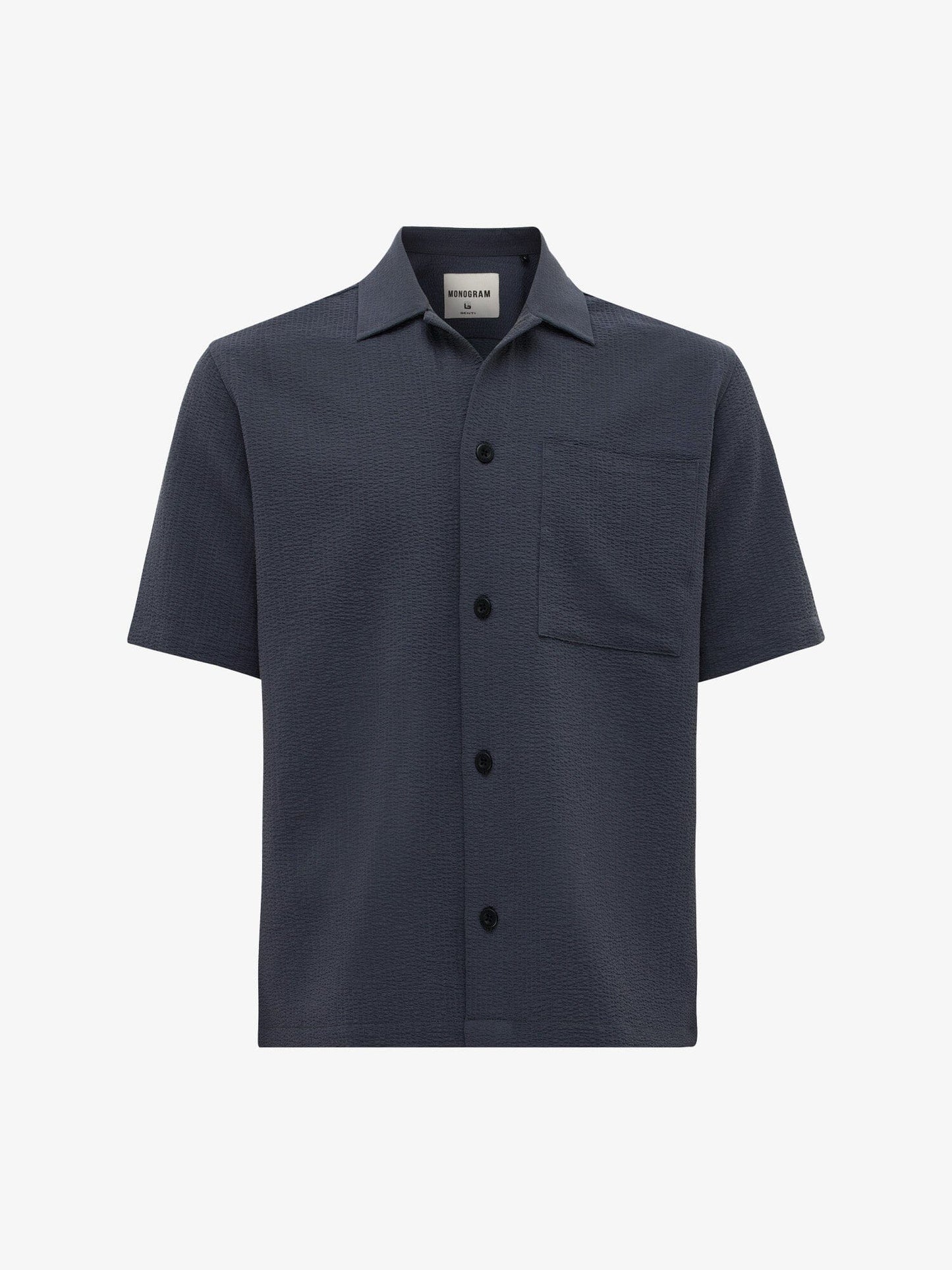 GENTI - Seersucker SS Shirt Grijsblauw Hemden Genti 
