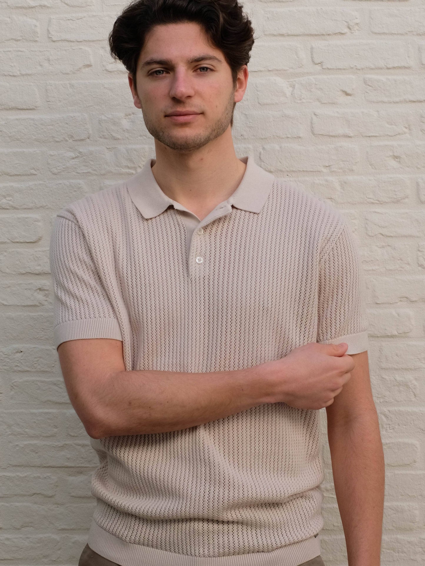 GENTILUOMO - 3 Button Knitted Polo Beige Polo's Gentiluomo 