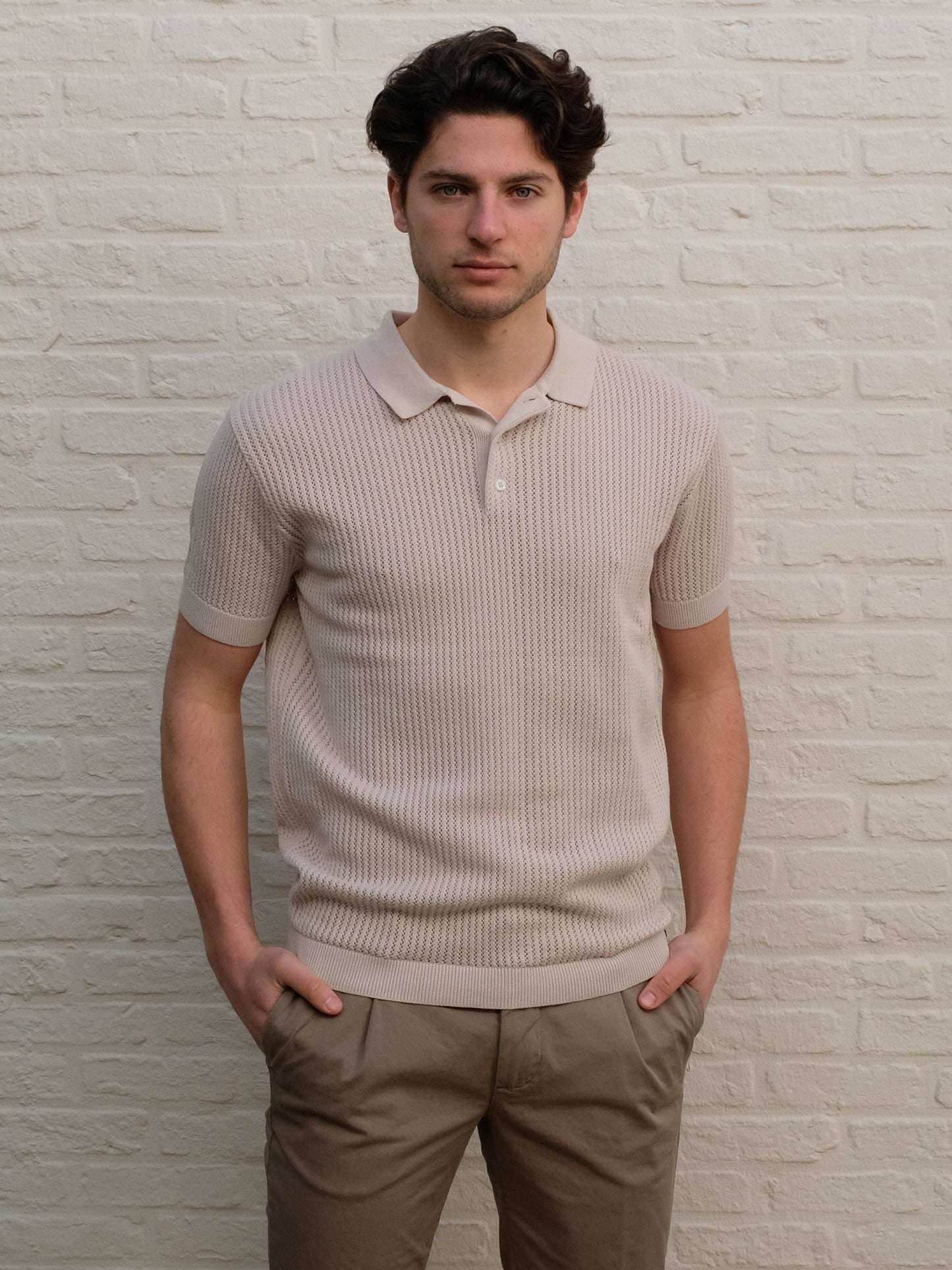 GENTILUOMO - 3 Button Knitted Polo Beige Polo's Gentiluomo 
