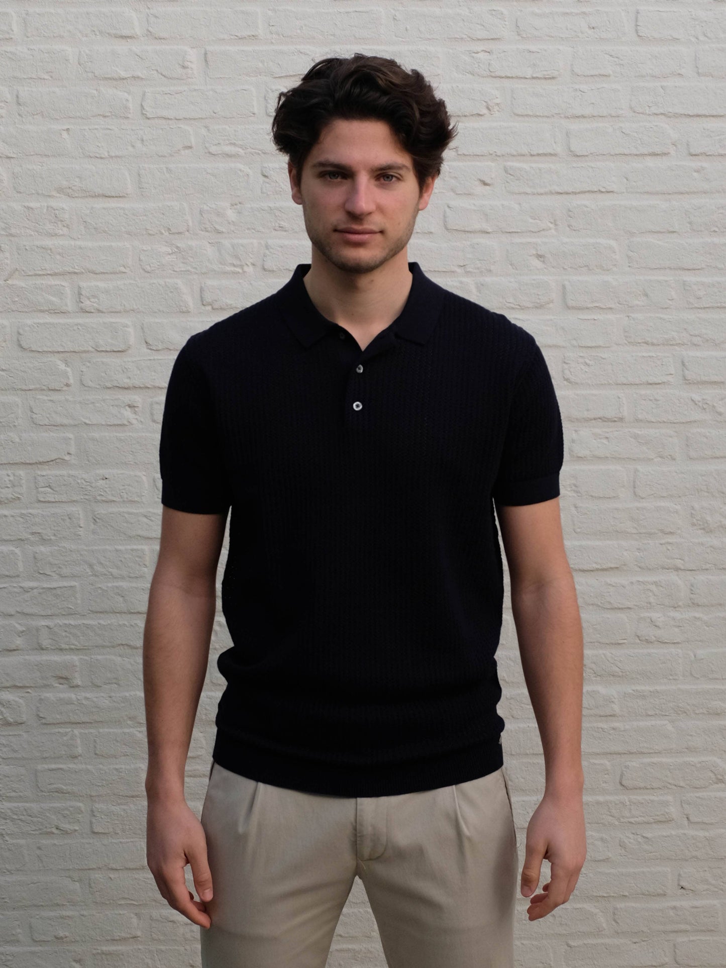 GENTILUOMO - 3 Button Knitted Polo Donkerblauw Polo's Gentiluomo 
