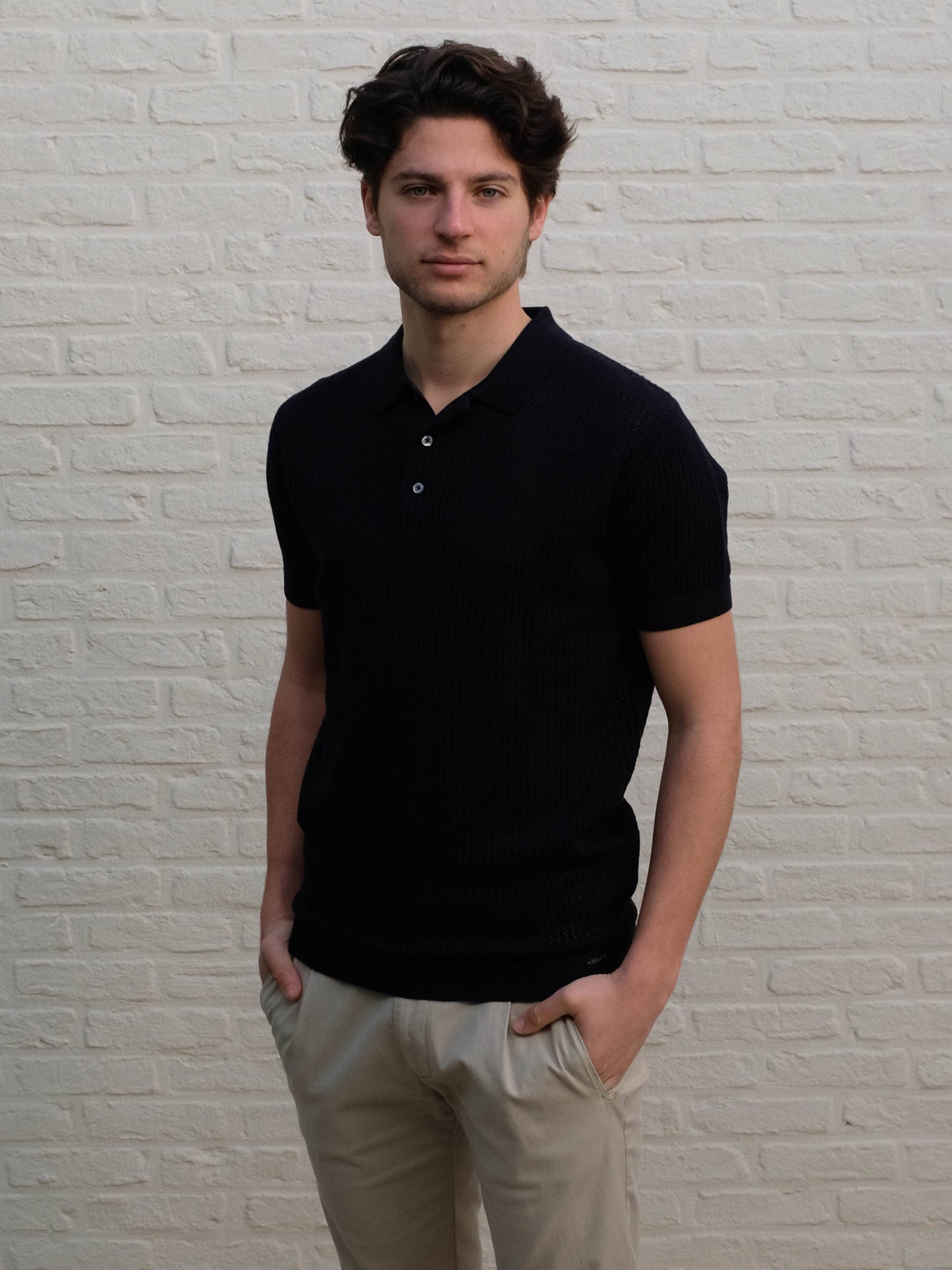 GENTILUOMO - 3 Button Knitted Polo Donkerblauw Polo's Gentiluomo 