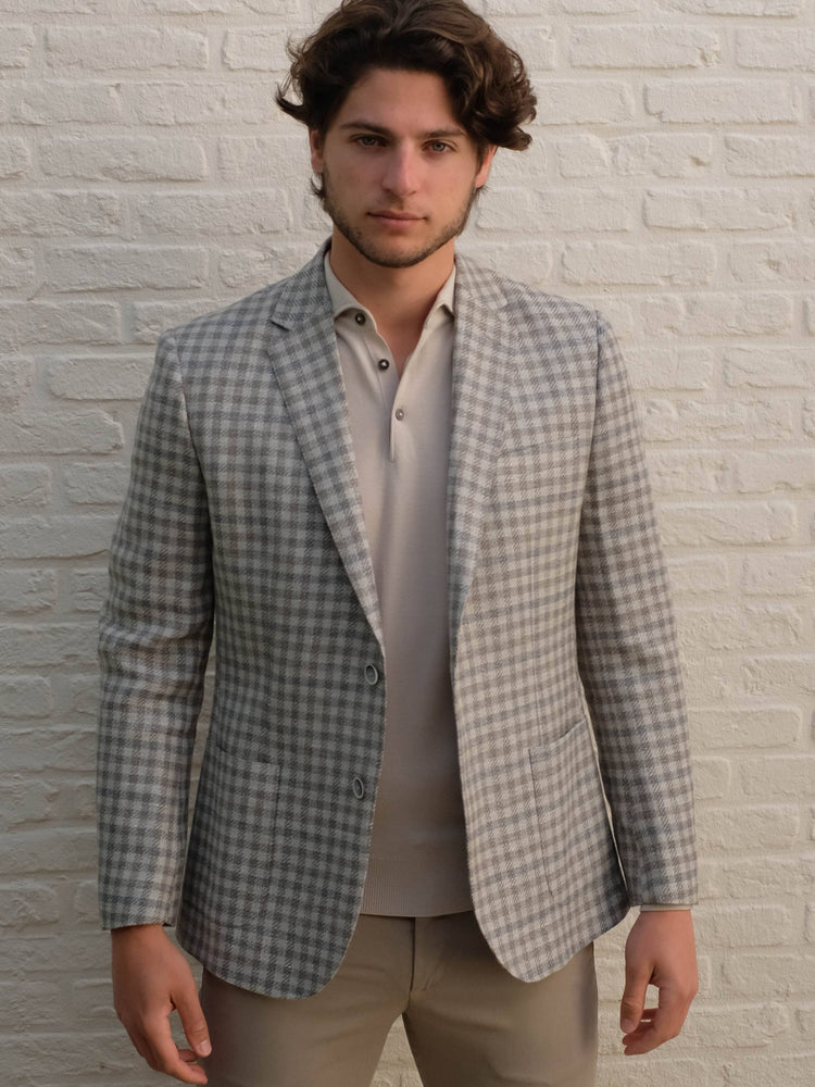 GENTILUOMO - Blazer Fano Geruit Beige Blazers & kostuums Gentiluomo 