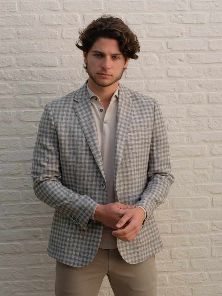 GENTILUOMO - Blazer Fano Geruit Beige Blazers & kostuums Gentiluomo 