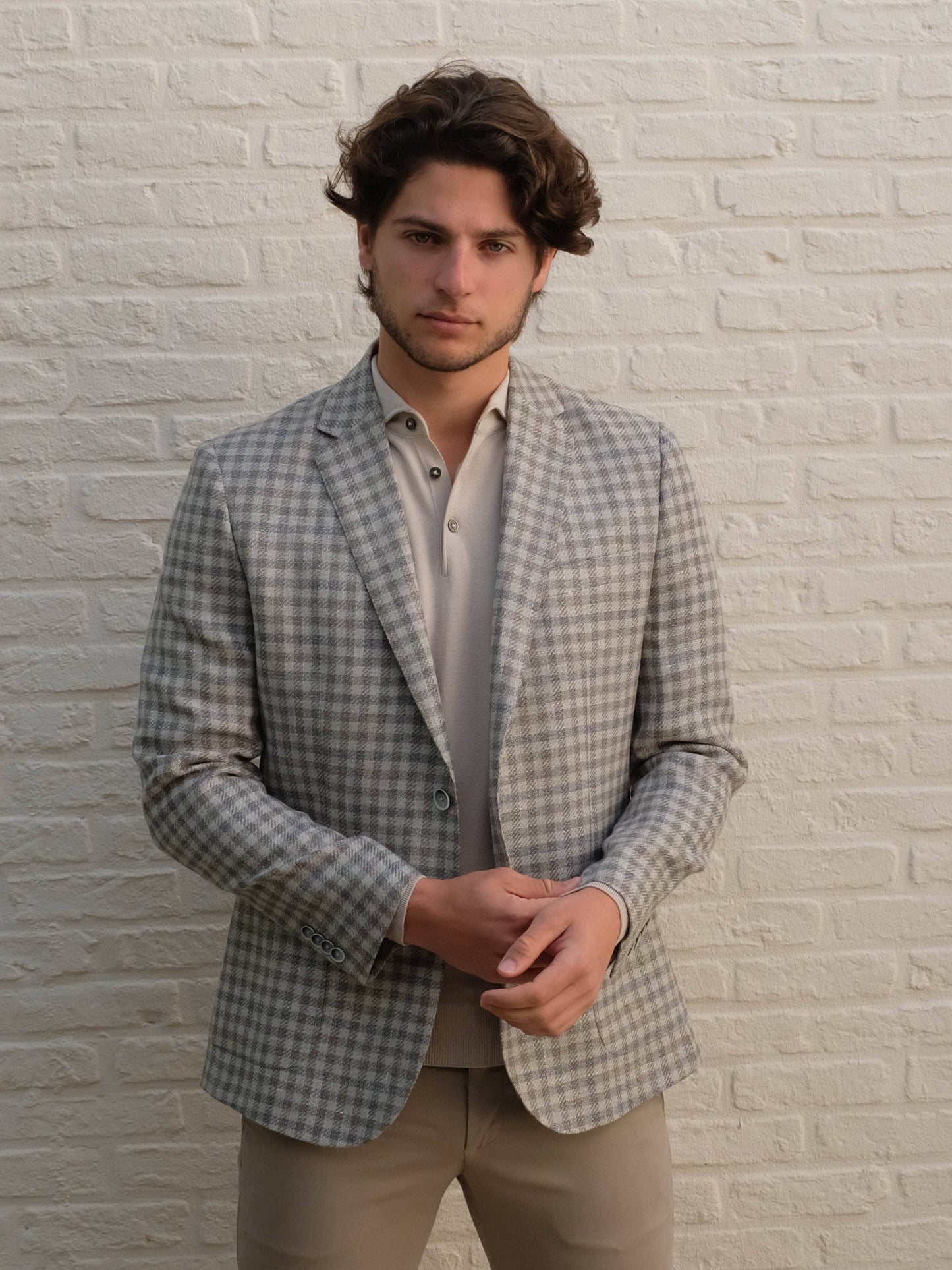 GENTILUOMO - Blazer Fano Geruit Beige Blazers & kostuums Gentiluomo 