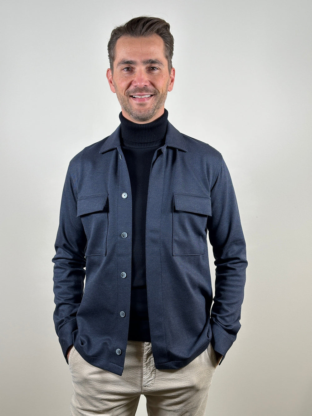 GENTILUOMO - Gold Stretch Overhemd Blauw Hemden Gentiluomo 