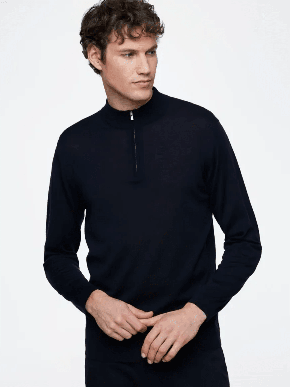 GENTILUOMO - Gold Turtle Zip Donkerblauw Truien Gentiluomo 