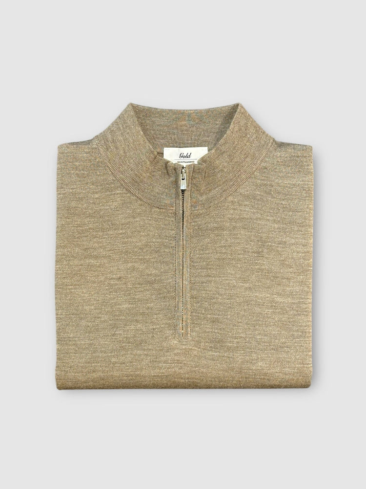 GENTILUOMO - Gold Turtle Zip Taupe Truien Gentiluomo 